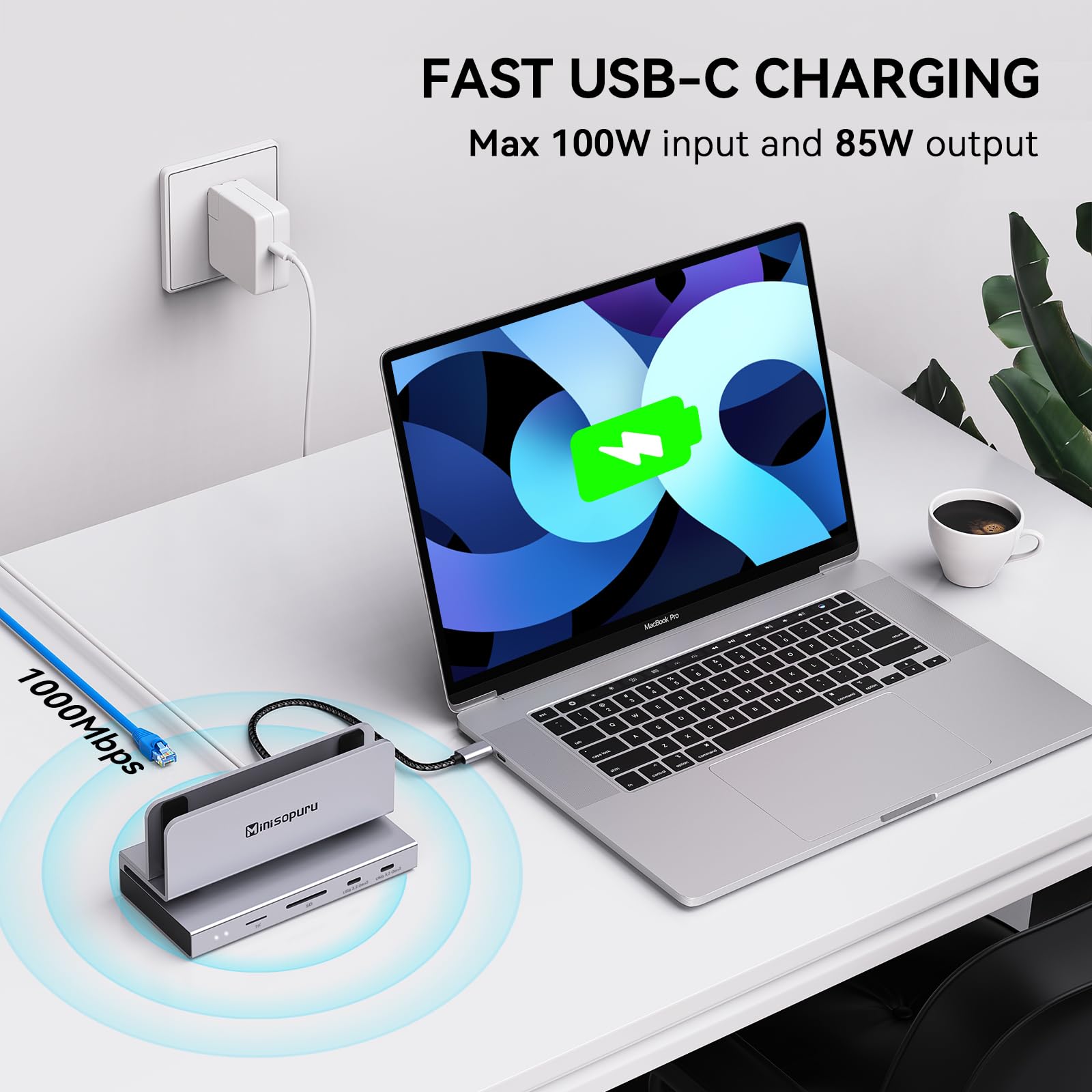 Minisopuru Macbook Docking Station, USB C Dock Support M.2 NVMe