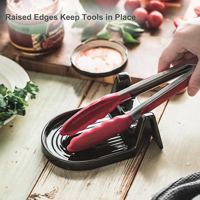 Ceramic Spoon Rest for Countertop Heat-Resistant Spoon Rest for Stove Top Kitchen Gadgets & Kitchen Utensils Holder White