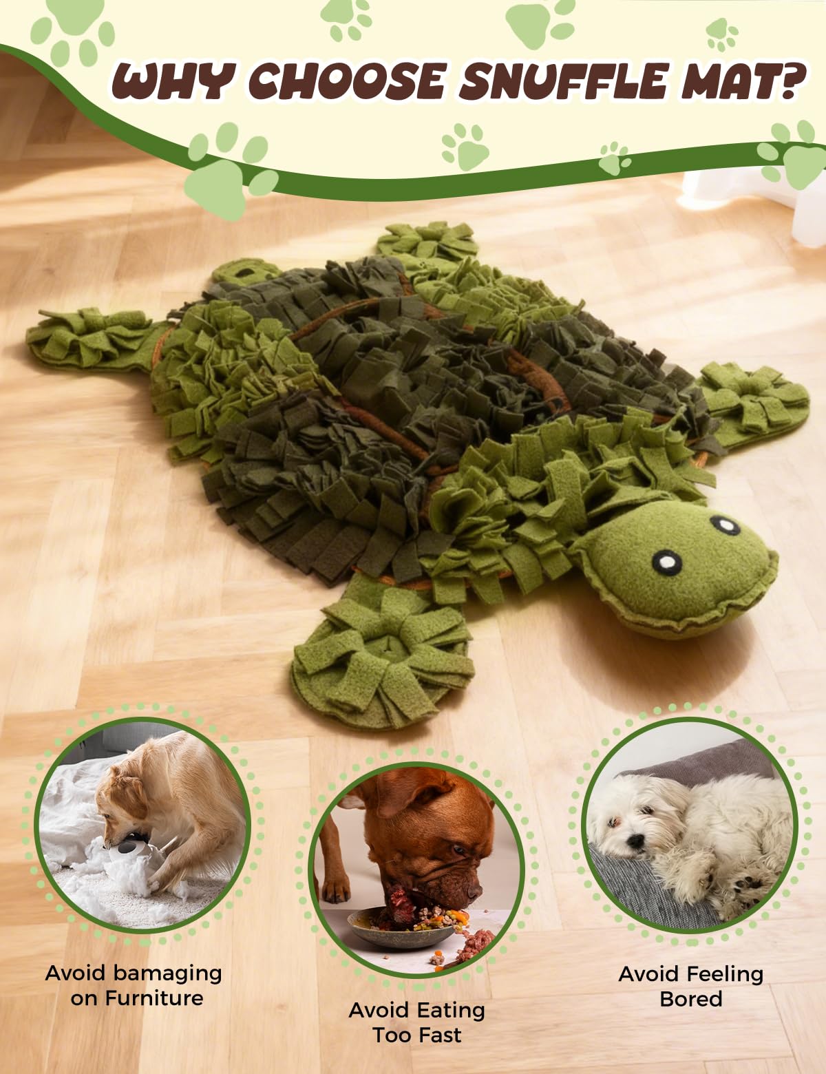 Tappetino da fiuto per cani, design tartaruga, 70 x 57 cm, grande tappetino per il fiuto per cani, tappetino per cibo per cani con alimentazione lenta, arricchimento mentale per stimolazione