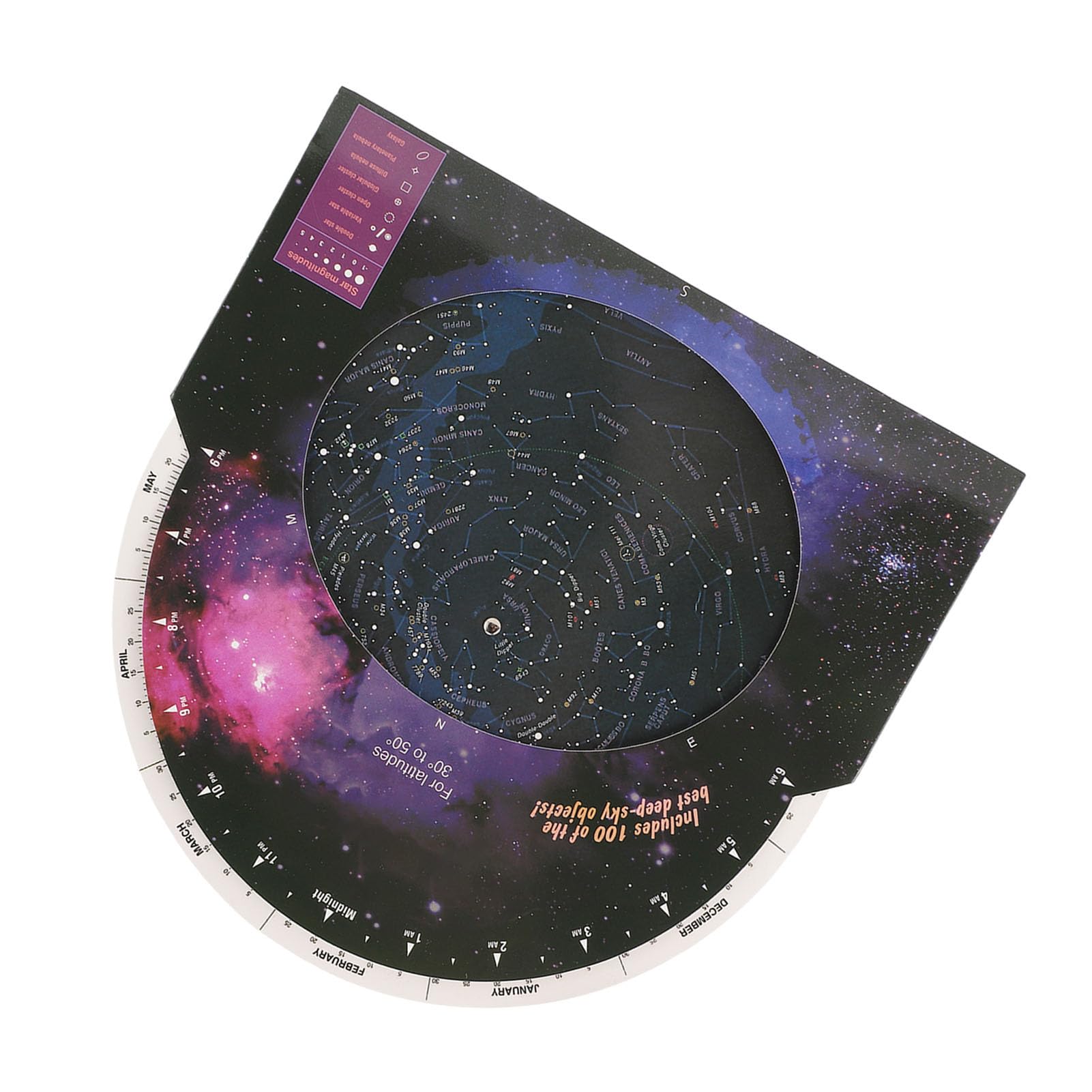 Planisferio Star Target, Guía de Mapas Estelares de Astronomía con 100 Cúmulos de Estrellas, Nebulosas y Galaxias, para Observar Constelaciones, Estrellas Brillantes y Objetos