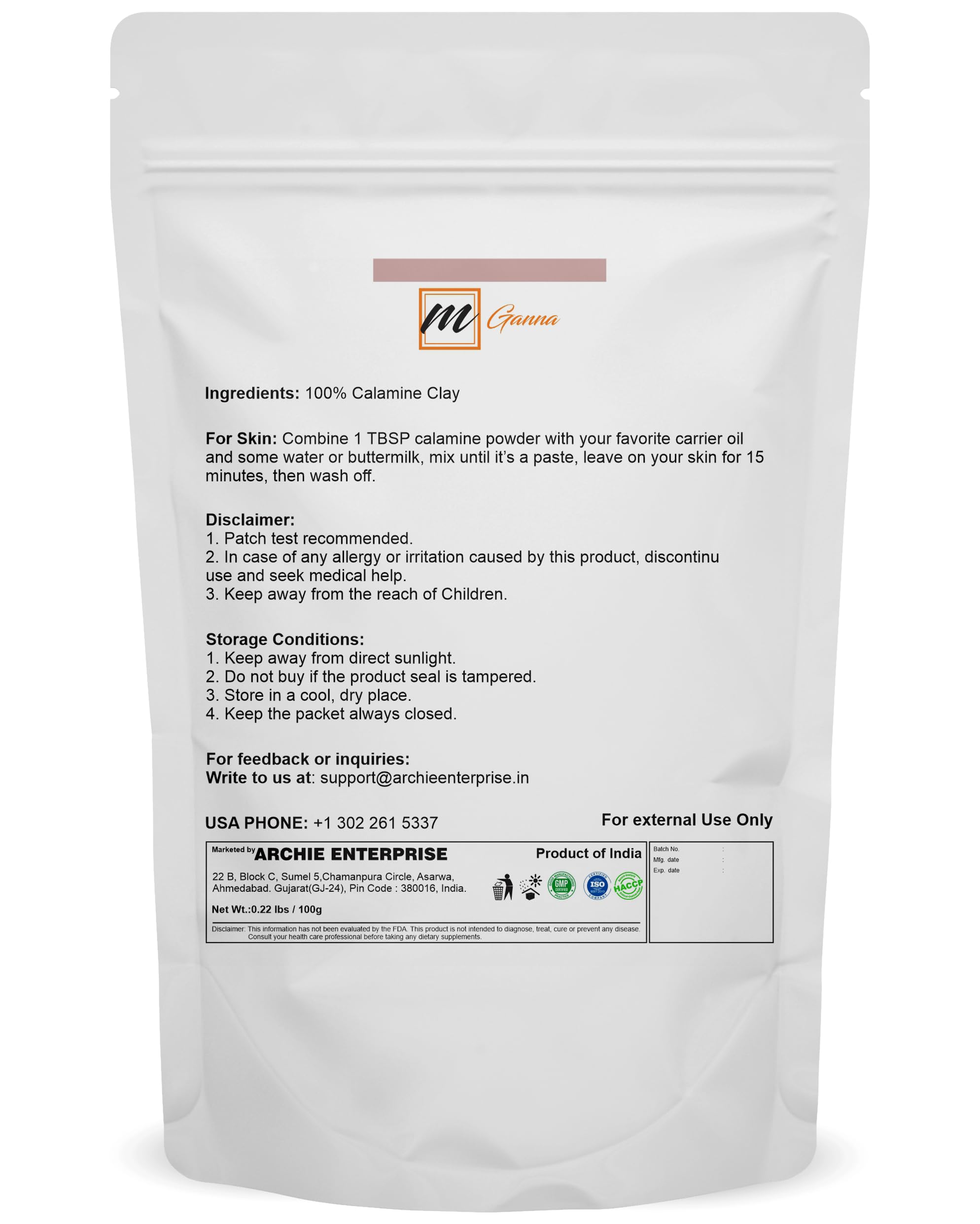 100% argilla naturale di calamina in polvere per maschere per capelli, scrub, creme, lozioni e sapone, 100 g