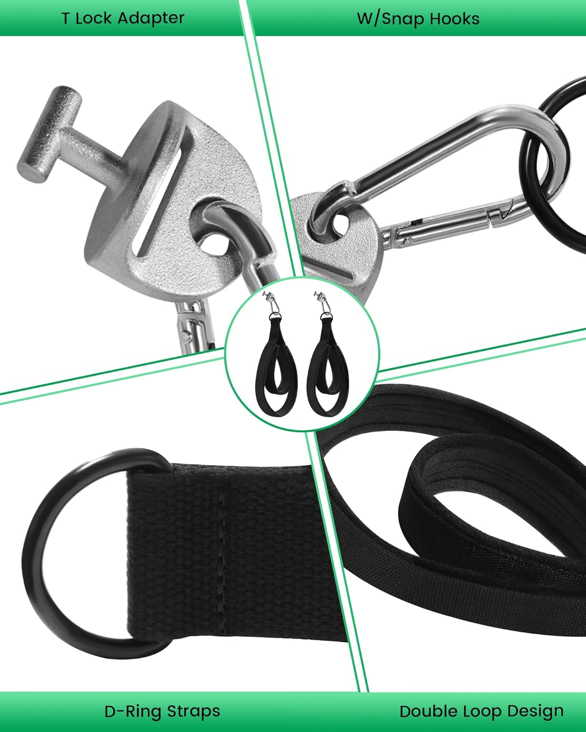 Pilates Loops Fit for Tonal & Reformer Machine, Double Loop Soft Lined Pilates Straps with T Lock Adapter, W/Snap Hooks, D-Ring Straps for Home Gym & Yoga Workout Accessories (2Pcs)