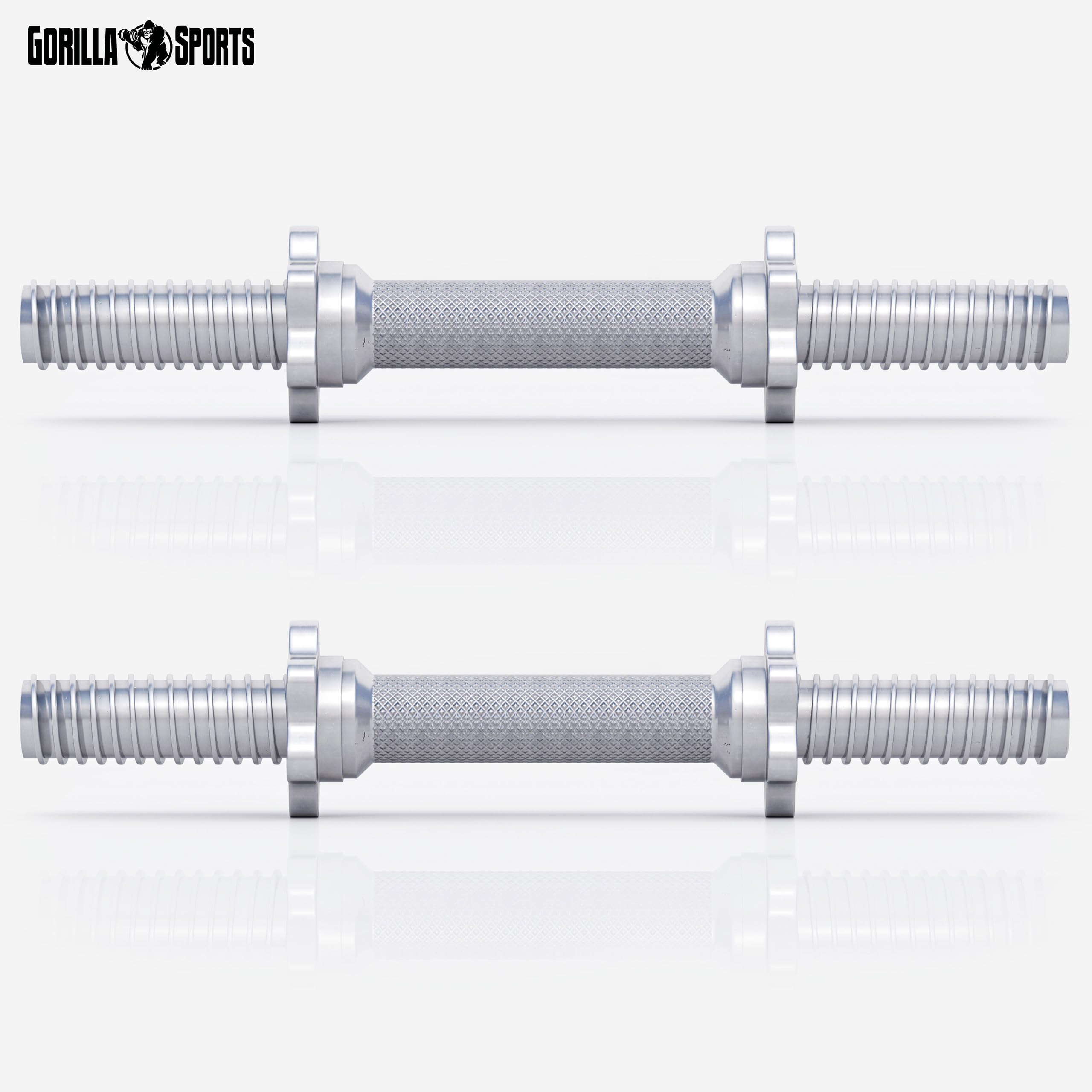 GORILLA SPORTS® Barre Manubri - Set di 2, Lunghezza 35cm o 42cm, 30mm, con Chiusure a Stella, in Acciaio Cromato, Argento o Nero - Bilanciere Manubrio, Barra Pesi, Palestra Casa, Fitness, Allenamento