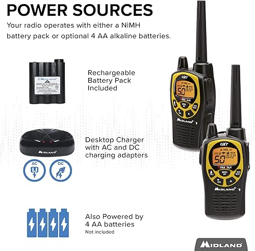 Miniatura 3 de Midland Radio bidireccional GMRS impermeable de 50 canales, walkie talkie de largo alcance con 142 códigos de privacidad, sirena SOS y alertas