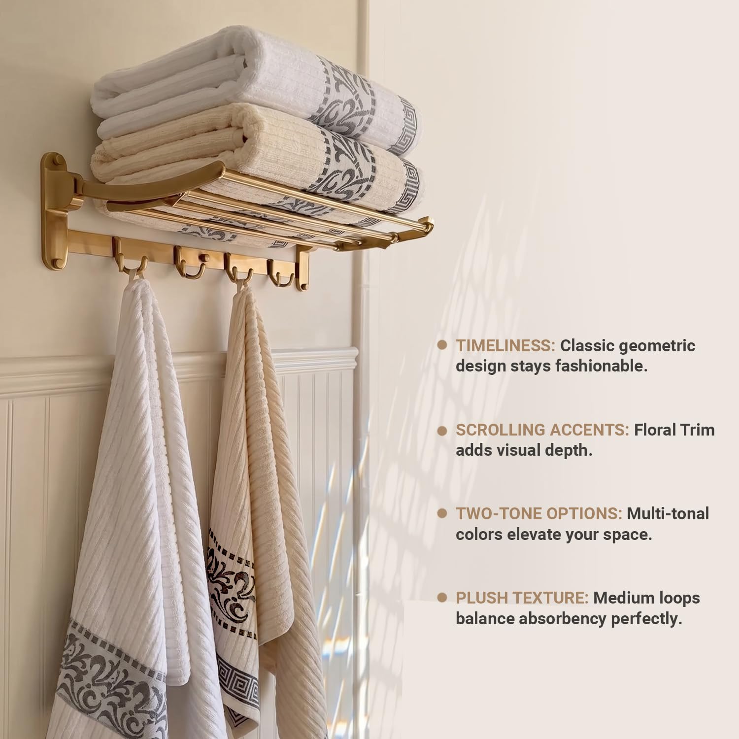 Superior Set di 8 asciugamani in cotone, motivo greco, elementi essenziali per la casa, assorbenti, arredo bagno, spa, include 2 asciugamani per mani, 2 viso e 4 asciugamani da bagno, collezione