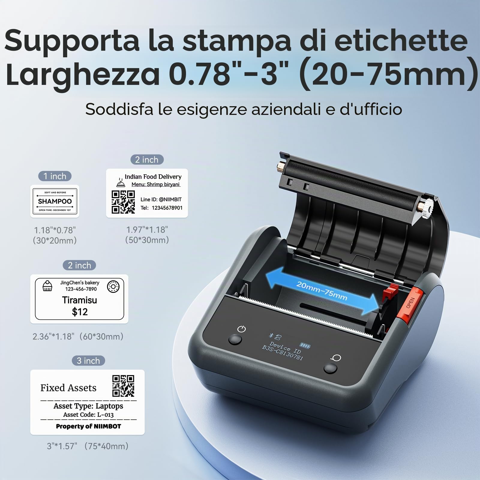 NIIMBOT Etichettatrice B3S, stampante termica aggiornata da 75 mm, etichettatrice portatile con etichette 70 x 40 mm, etichettatrici Bluetooth