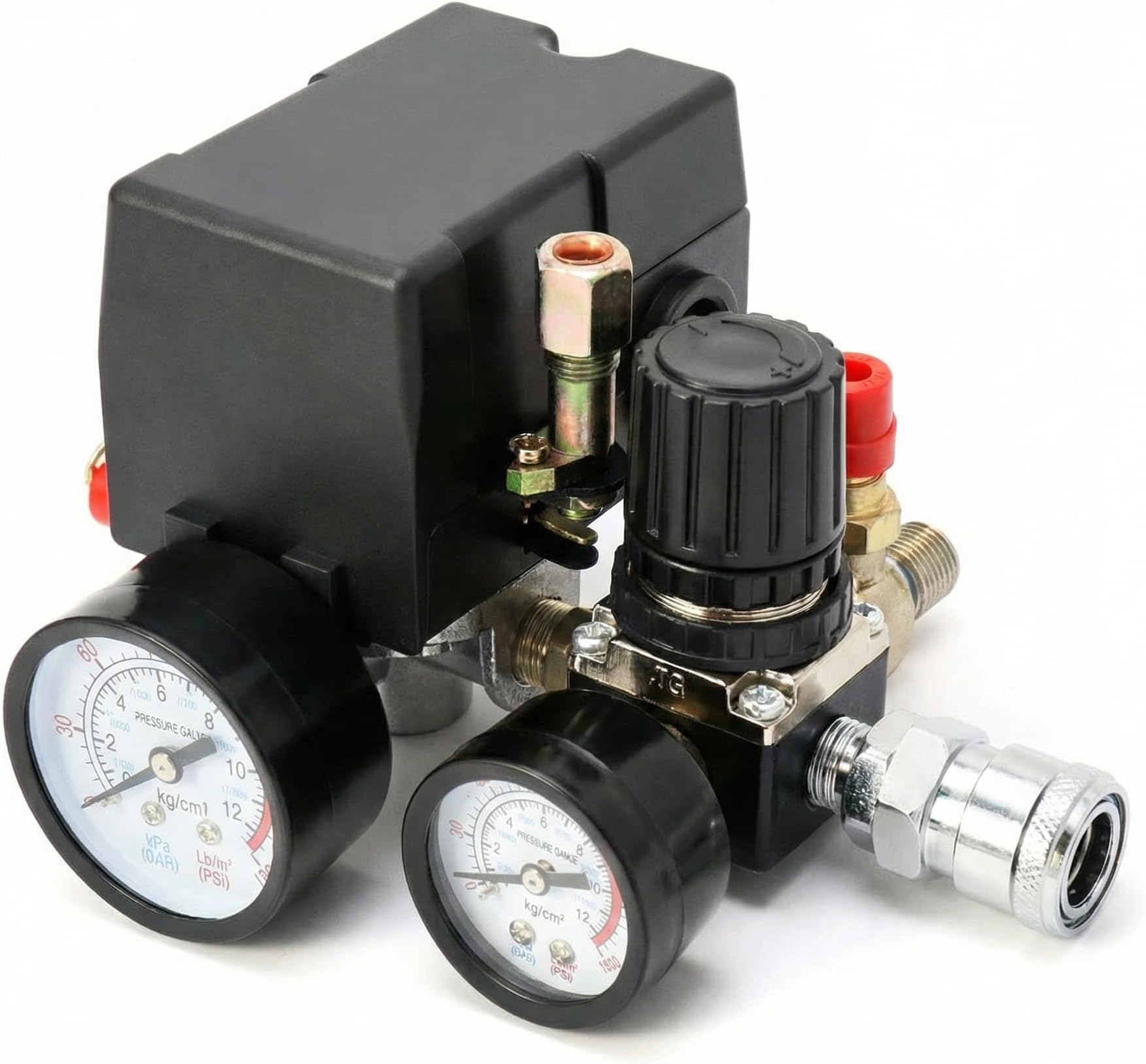 QWORK Air Compressor Pressure Switch for Pneumatic Tools, 90–120PSI Adjustable Controller