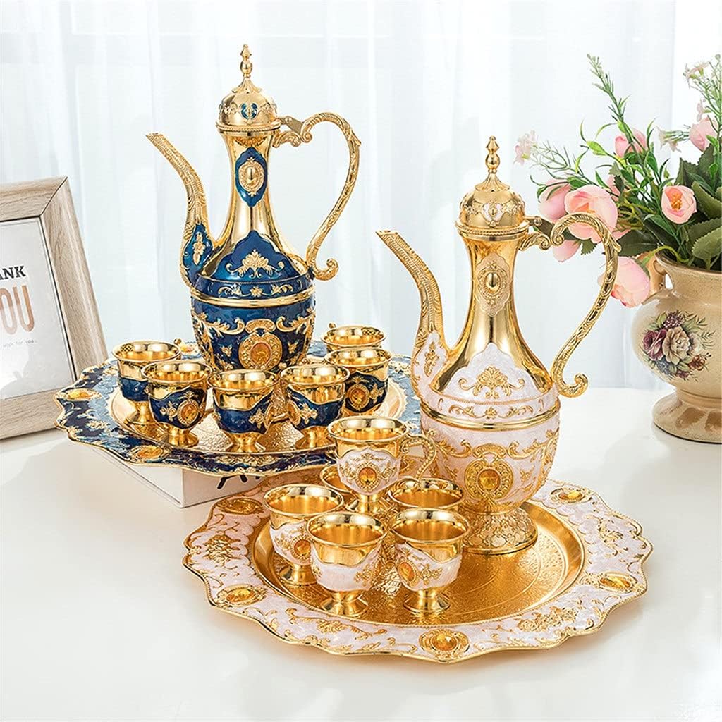 Large-size Wine Set Liquor Tray Court High-End European-Style Antique Generation Zinc Wine Jug Wine Glass (Color : A) (B)