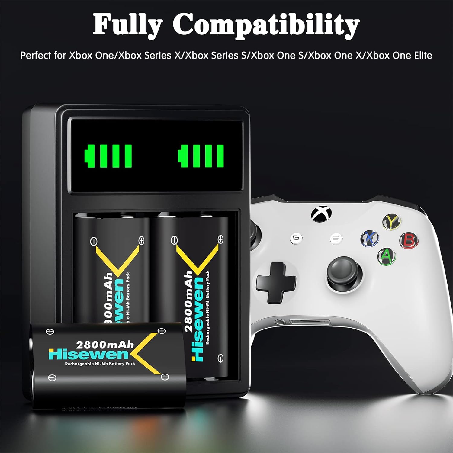 Rechargeable Battery Pack 2800mAh, High-Speed LED Charger with Rechargeable Battery for Xbox Series X|S/Xbox One/Xbox One S/Xbox One X/Xbox One Elite Wireless Controller