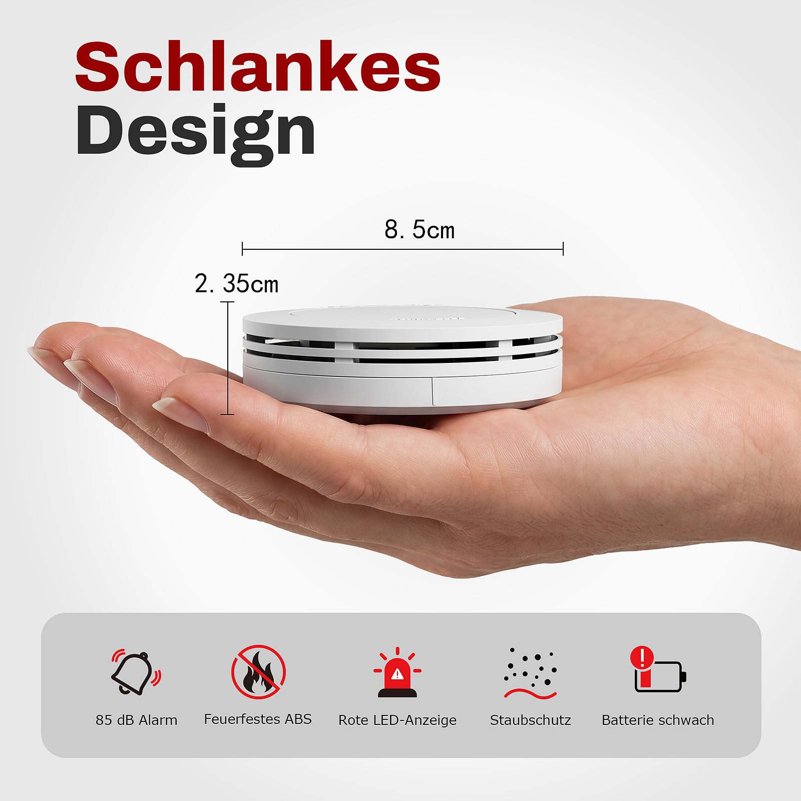 Safeliveo Rauchmelder 10 Jahre Batterie, TÜV-Zertifiziert,Rauchwarnmelder mit Klebepads,85 dB Alarm, Mini Feuermelder ohne blinkende LED, Stummschaltfunktion, 3er Set