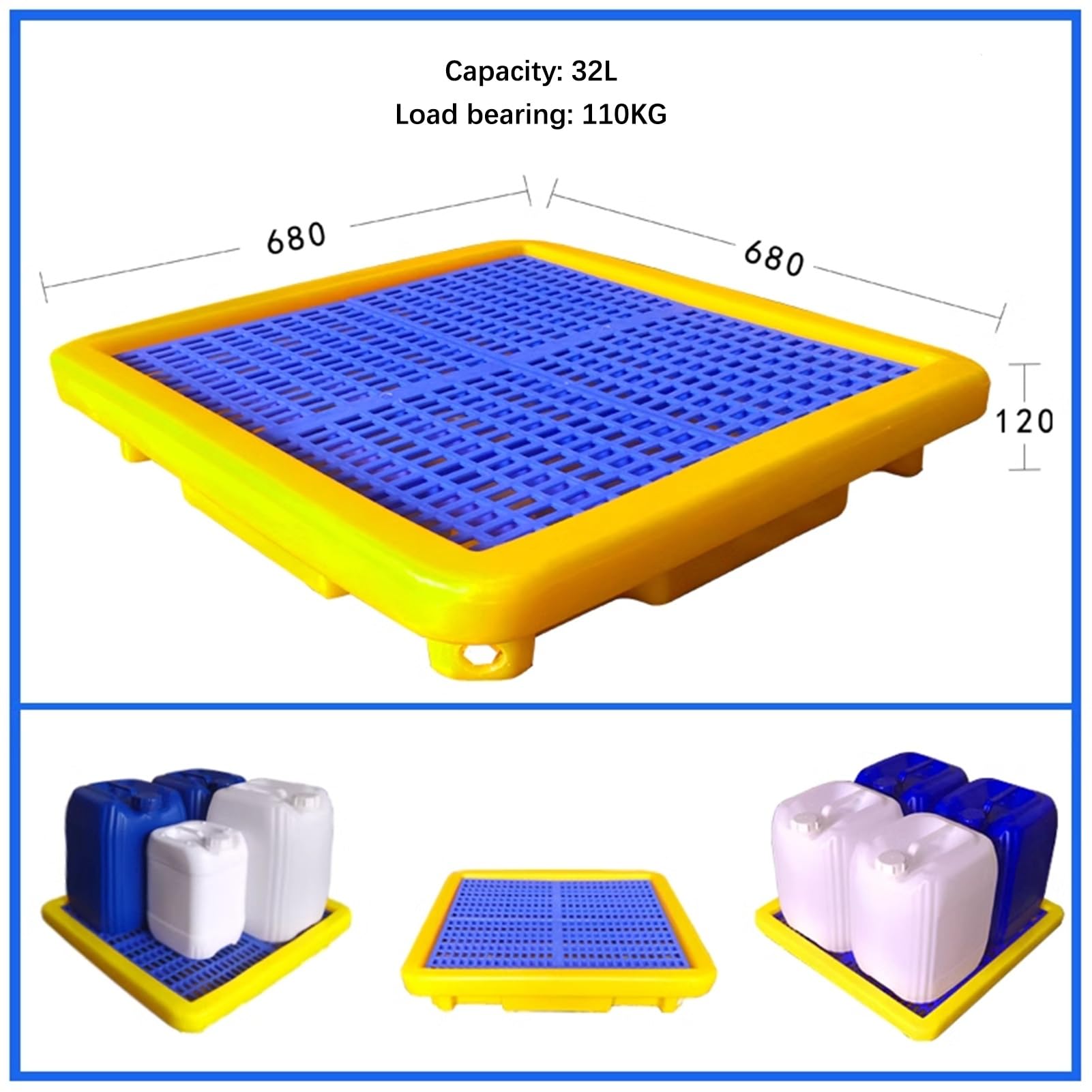 Bandeja de contención de derrames de aceite, paleta modular de polietileno con plataforma de drenaje a prueba de fugas para almacenes, apilable, antideslizante, tambor de aceite y cubeta de pintura