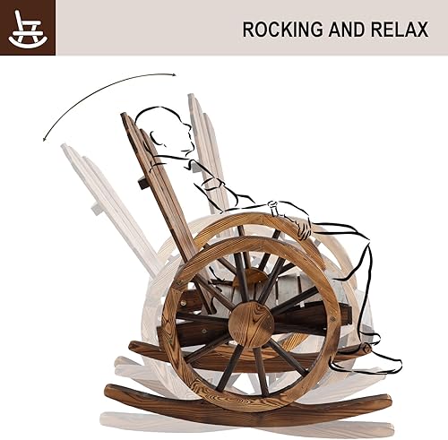 Miniatura 3 de Mecedora de madera para exteriores, diseño de ruedas rústicas, mecedoras Adirondack para patio, campo, patio, patio trasero, natural (1 unidad)