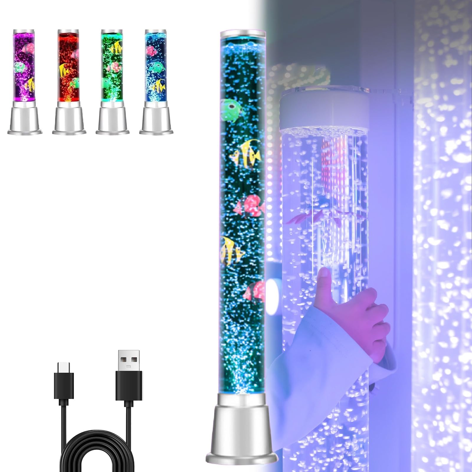 Lámpara de burbujas con luz LED de 7 colores y movimiento continuo