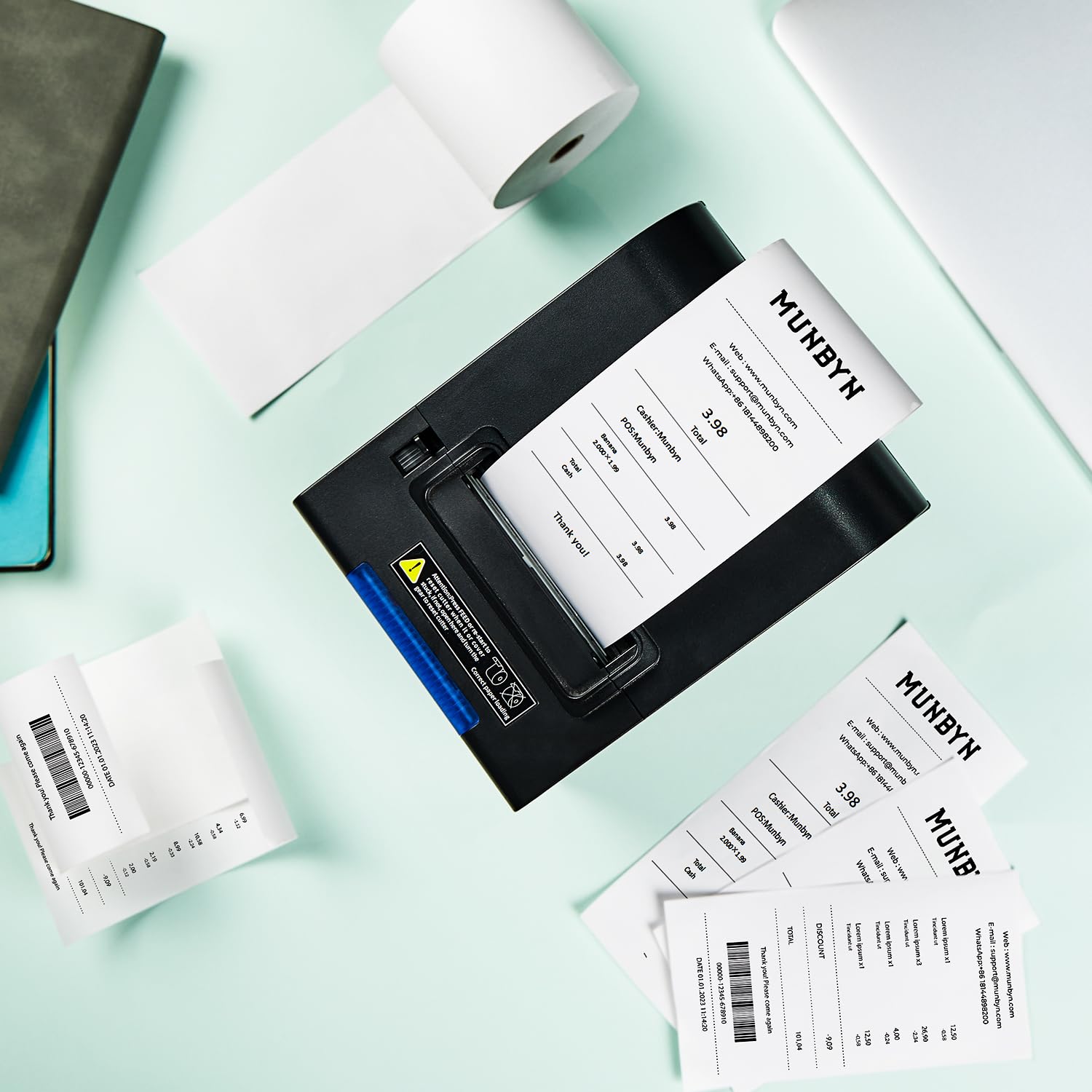 MUNBYN Papier Termiczny do Kasy Fiskalnej 80mm, Rolka Kasowa (5 Rolek) | Długość 80 m, Gramatura 65 g/m², Rdzeń 12 mm, Bez BPA, Certyfikat FSC, Kompatybilny z drukarkami Epson i Zebra