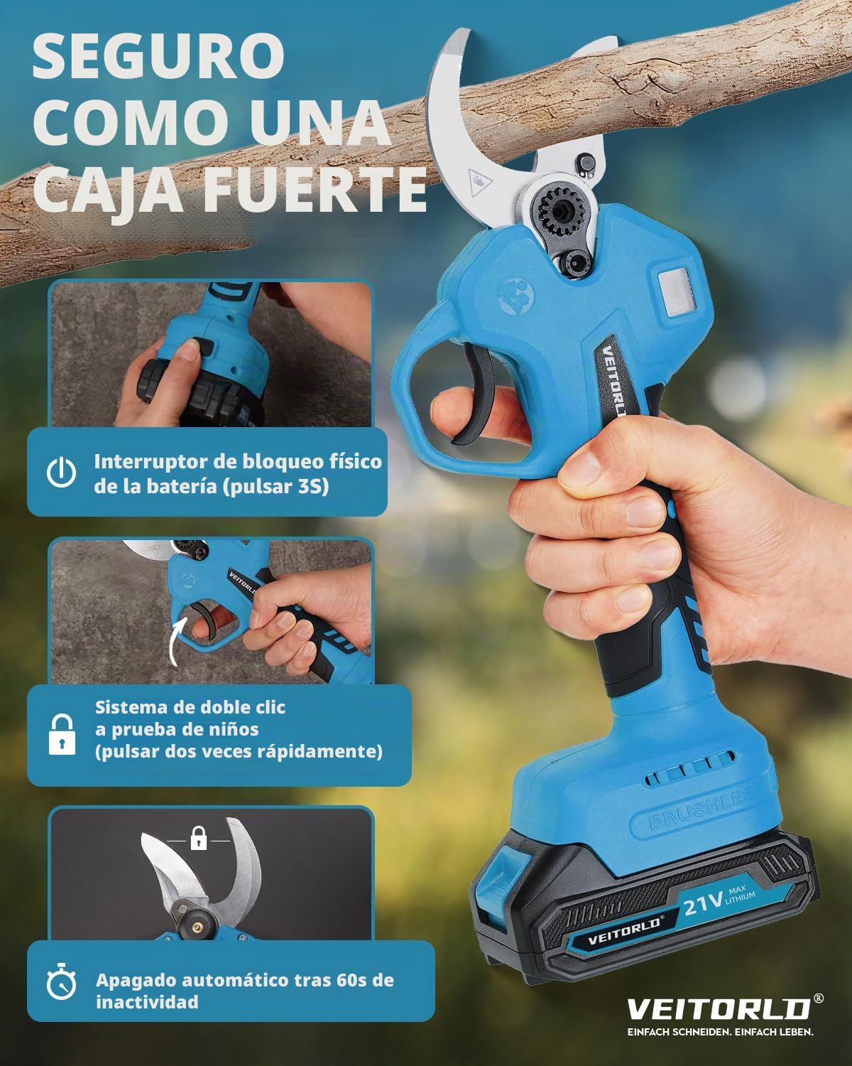 Tijeras de podar profesionales con batería de 1200 W para Makita 18 V, fuerza de corte de 40 mm, motor sin escobillas, tijeras de podar eléctricas con batería, 2 x 2000 mAh, mango ergonómico, regalos