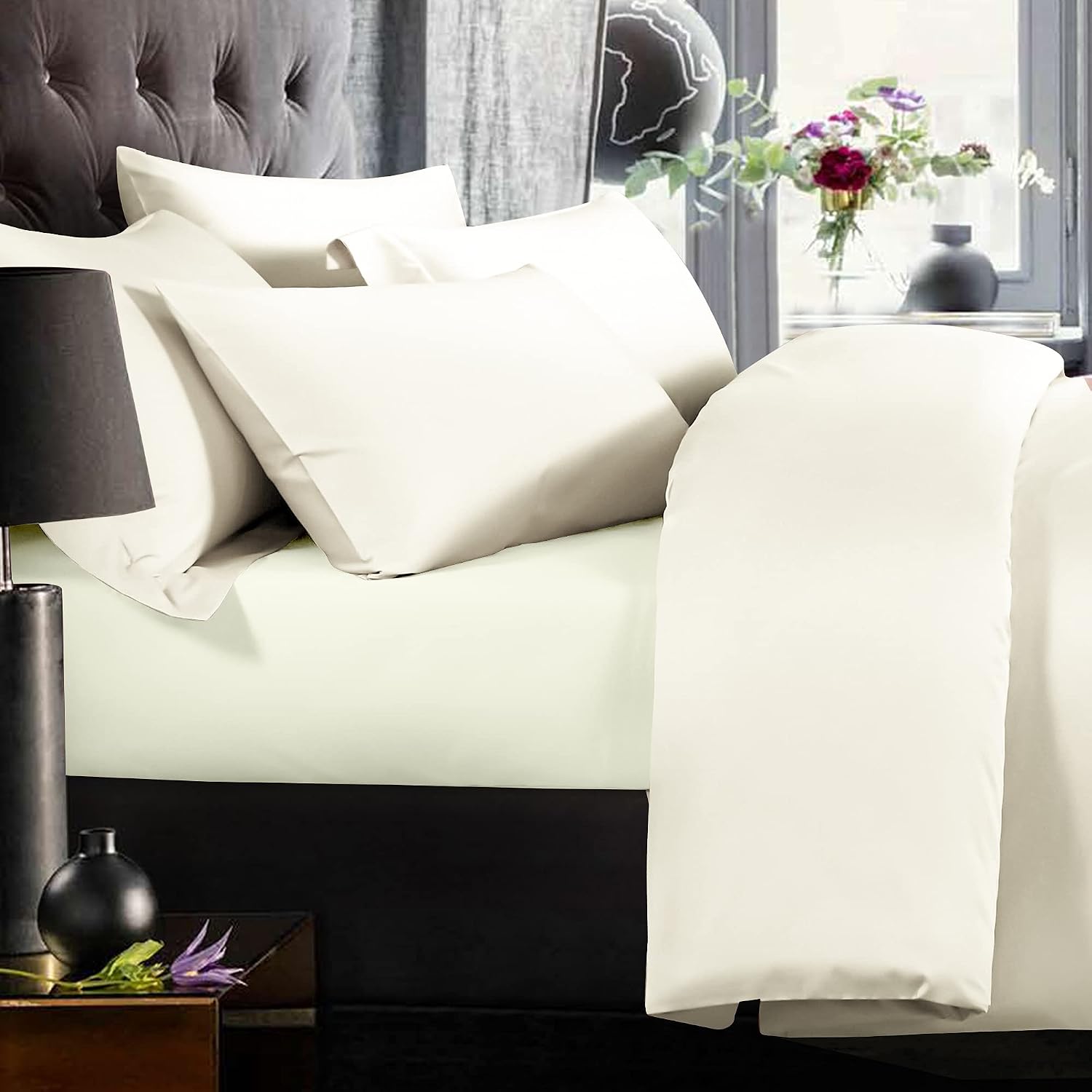 NTBAY 500 Thread Count 100% Egyptian Cotton Double Fitted Sheet, Super Soft Cozy and Breathable Deep 12" / 31cm Fitted Bed Sheet, Ivory - Image 3