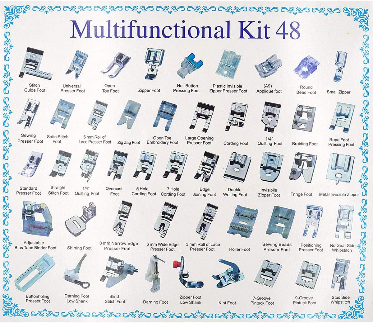 CKPSMS Brand -#KP-19016 48PCS Domestic Sewing Machine Presser Feet Set Compatible with/Replacement for Brother Brand Babylock Brand Singer Brand Janome Brand Low Shank Sewing Machines (48PCS)