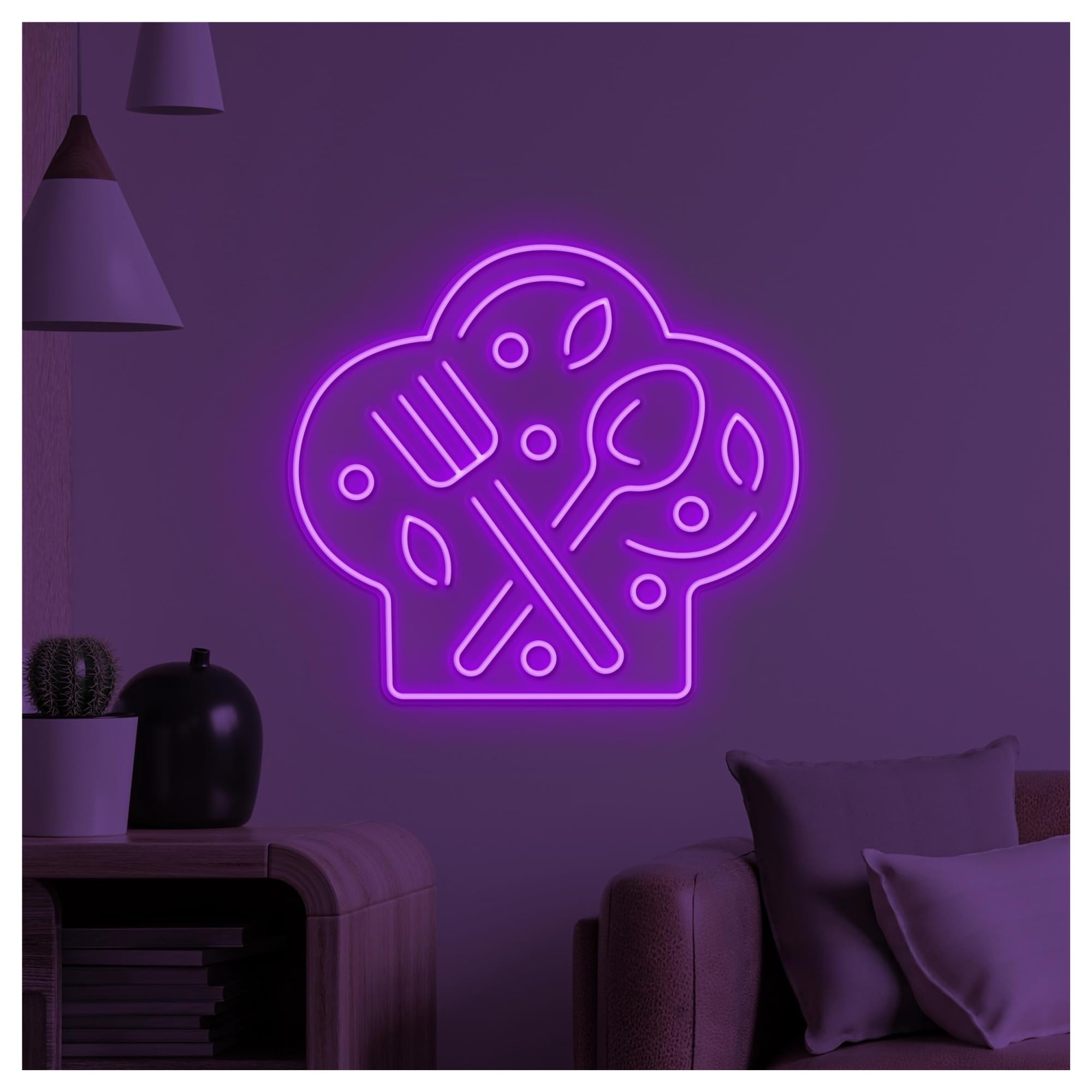 RONGCH Hanging Art Signs Chef Hat Neon Sign Kitchen Light Restaurant Wall Decor Knife Spoon Art Home Hanging 50cm
