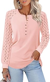 Minetom Women's Lace Long Sleeve Tops Henley Shirts Casual Blouses T Shirts Fall Clothes Global Recycled Standard Global Recycled Standard Global Recycled Standard