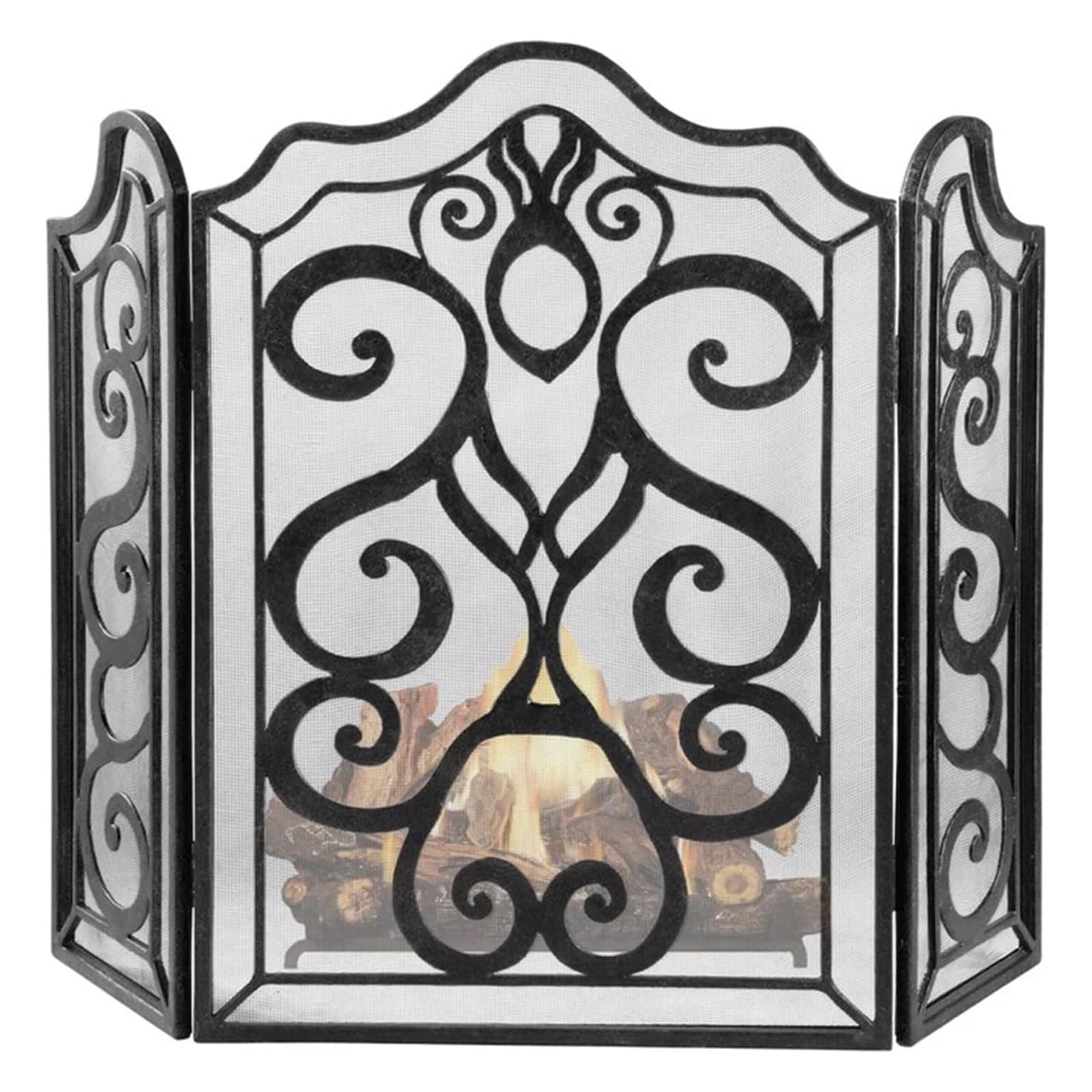 Kaminschutzgitter „Fire Beauty“, 3-teilig, aus Schmiedeeisen, Funkenschutz, Kaminzubehör im Antik-Stil, für Kaminöfen/Holzkohleöfen