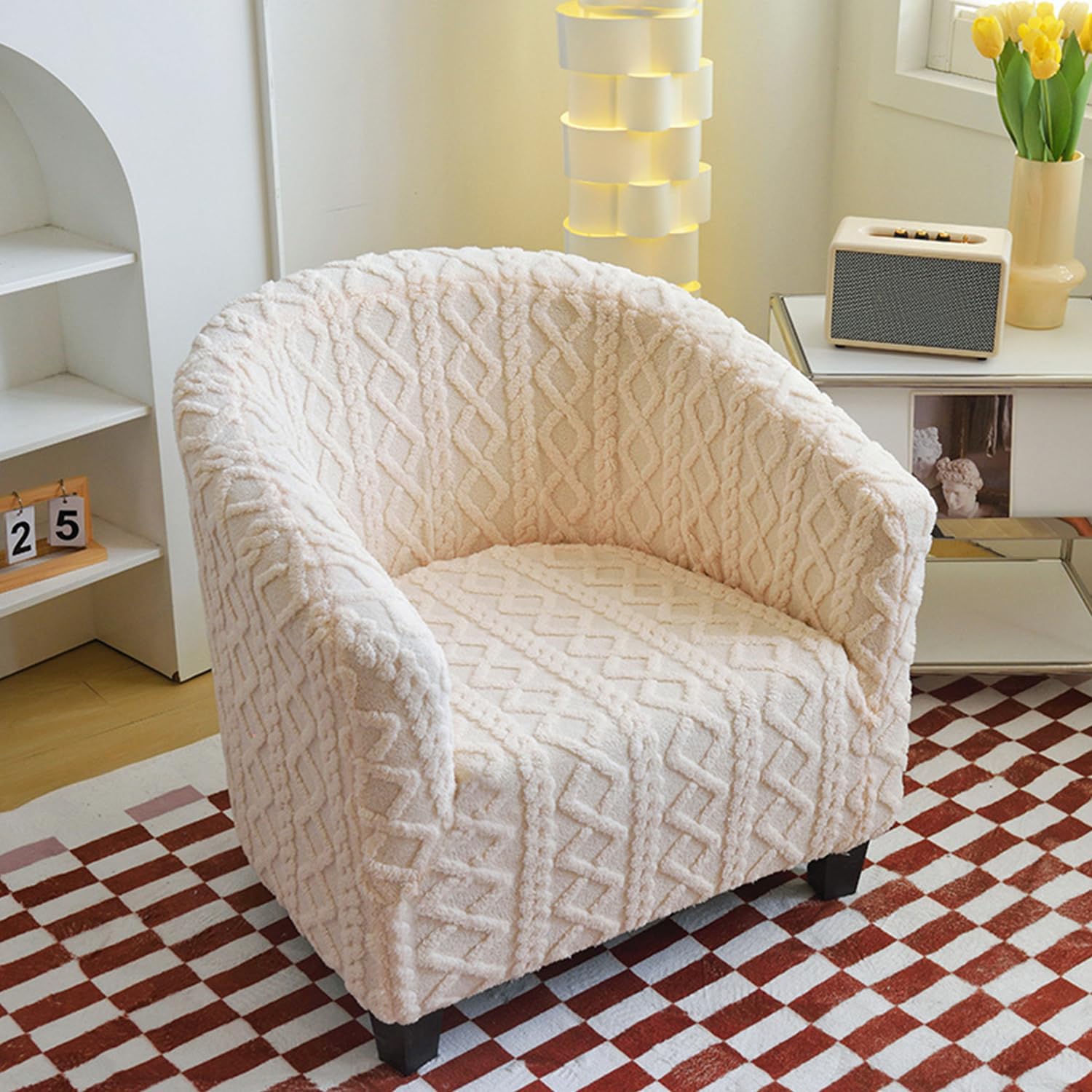 Beige,Club Chair Cover, Club Chair Cover Removable Stretch Tub Chair Slipcover Dustproof Armchair Covers Sofa Cover Round Barrel Chair Cover Couch Furniture Protector Cover for Living Room