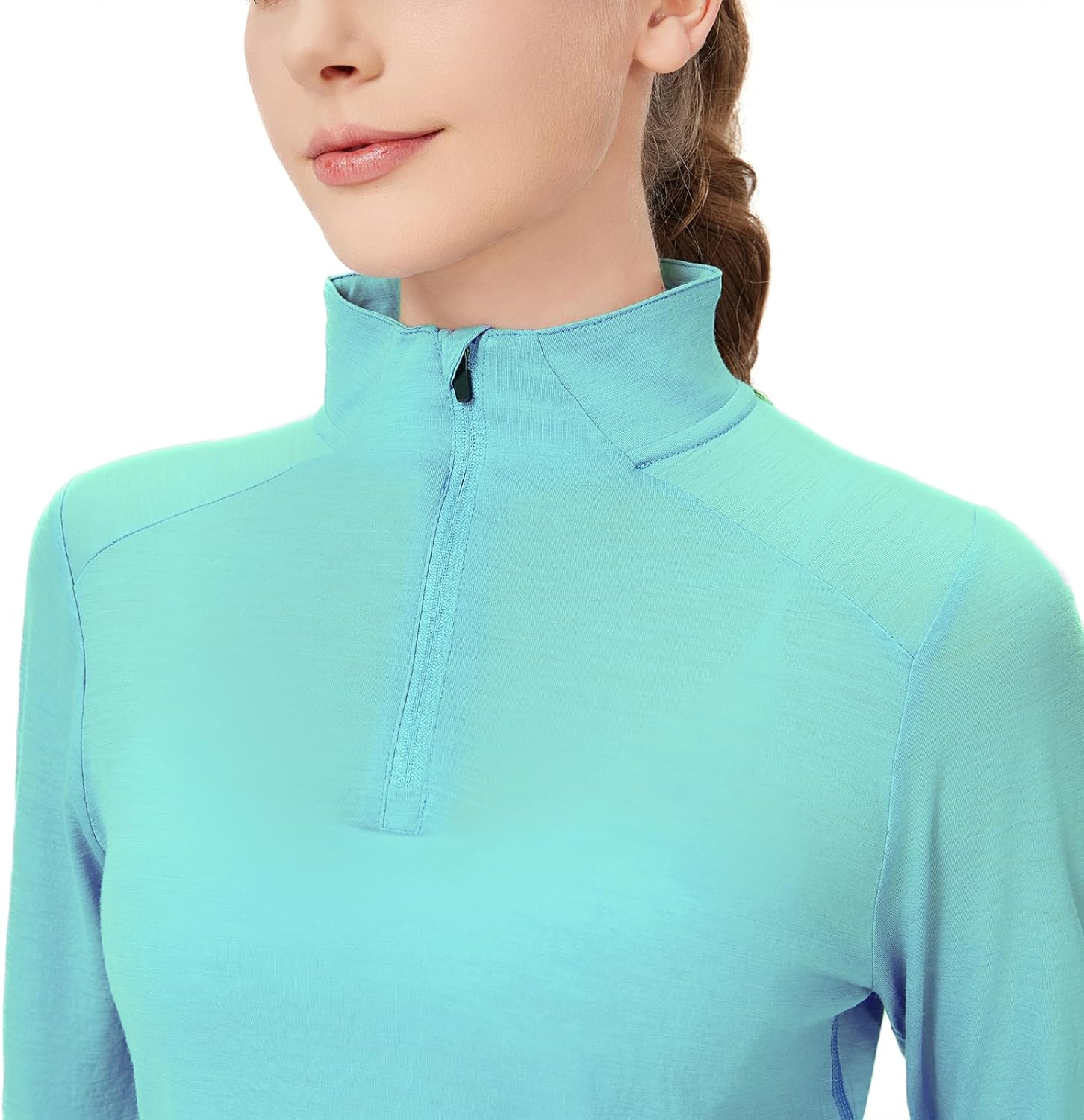 100% Merino Wool - Women's Classic Thermal Merino Base Layer Half Zip Sweater Top for Hiking Outdoors BlackL - Image 3