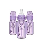 Dr. Brown\'s Natural Flow Anti-Colic Options+ Narrow Baby Bottles 4 oz/120 mL, with Level 1 Slow Flow Nipple, Lavender, 3 Pack, 0m+