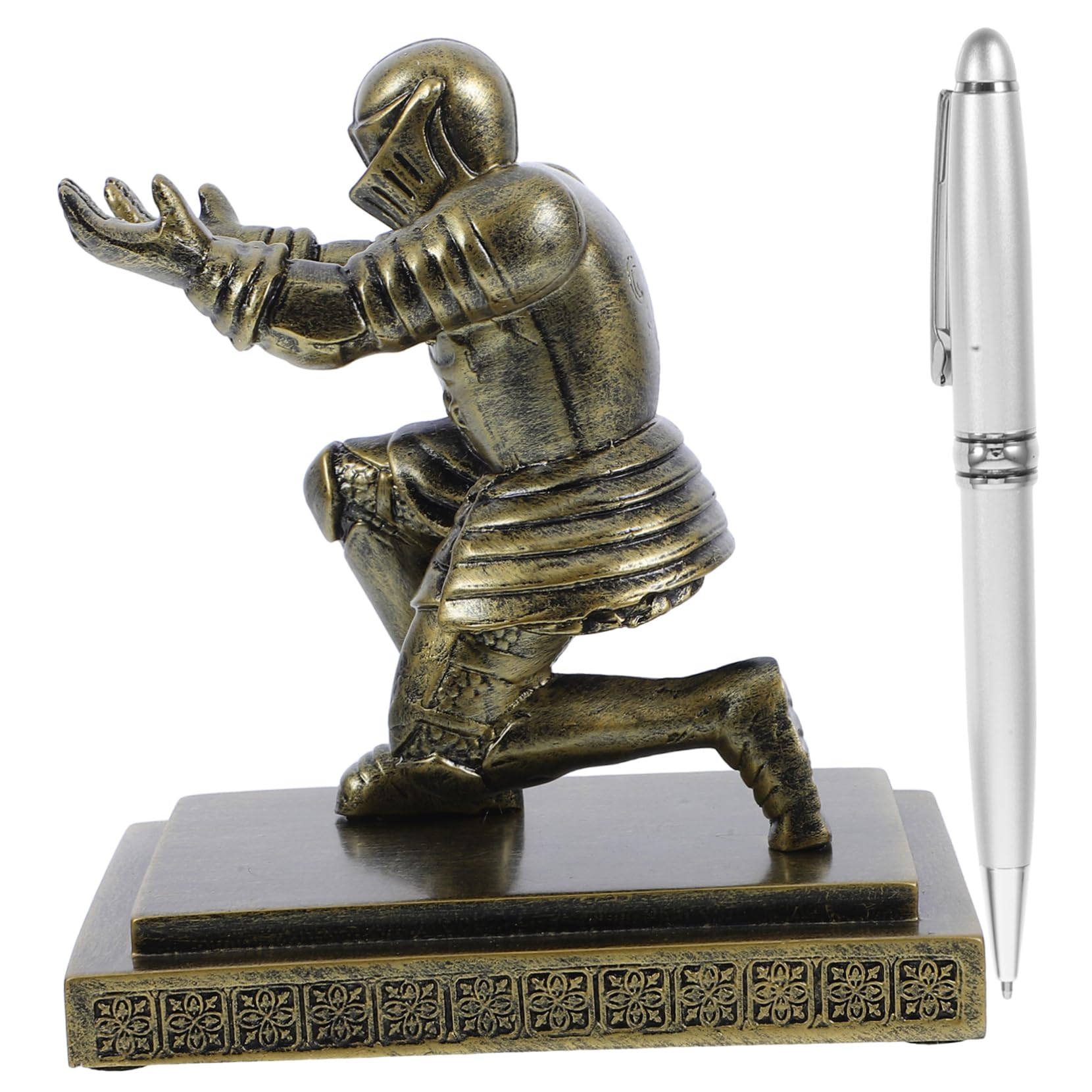 Artibetter Pot à Crayons Décoratif Chevalier Organiseur De Bureau Pour Stylos Pinceaux De Maquillage Base Lourde