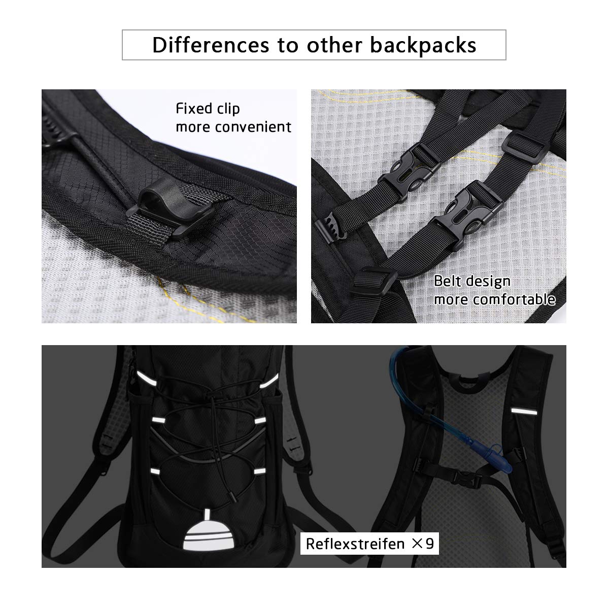 Sac à dos d'hydratation avec vessie d'hydratation 2L, sans BPA | Sac à dos d'eau avec vessie | Sac à dos de sport pour hommes et femmes pour la course à pied, le cyclisme, le ski, la randonnée, l'escalade et le camping.
