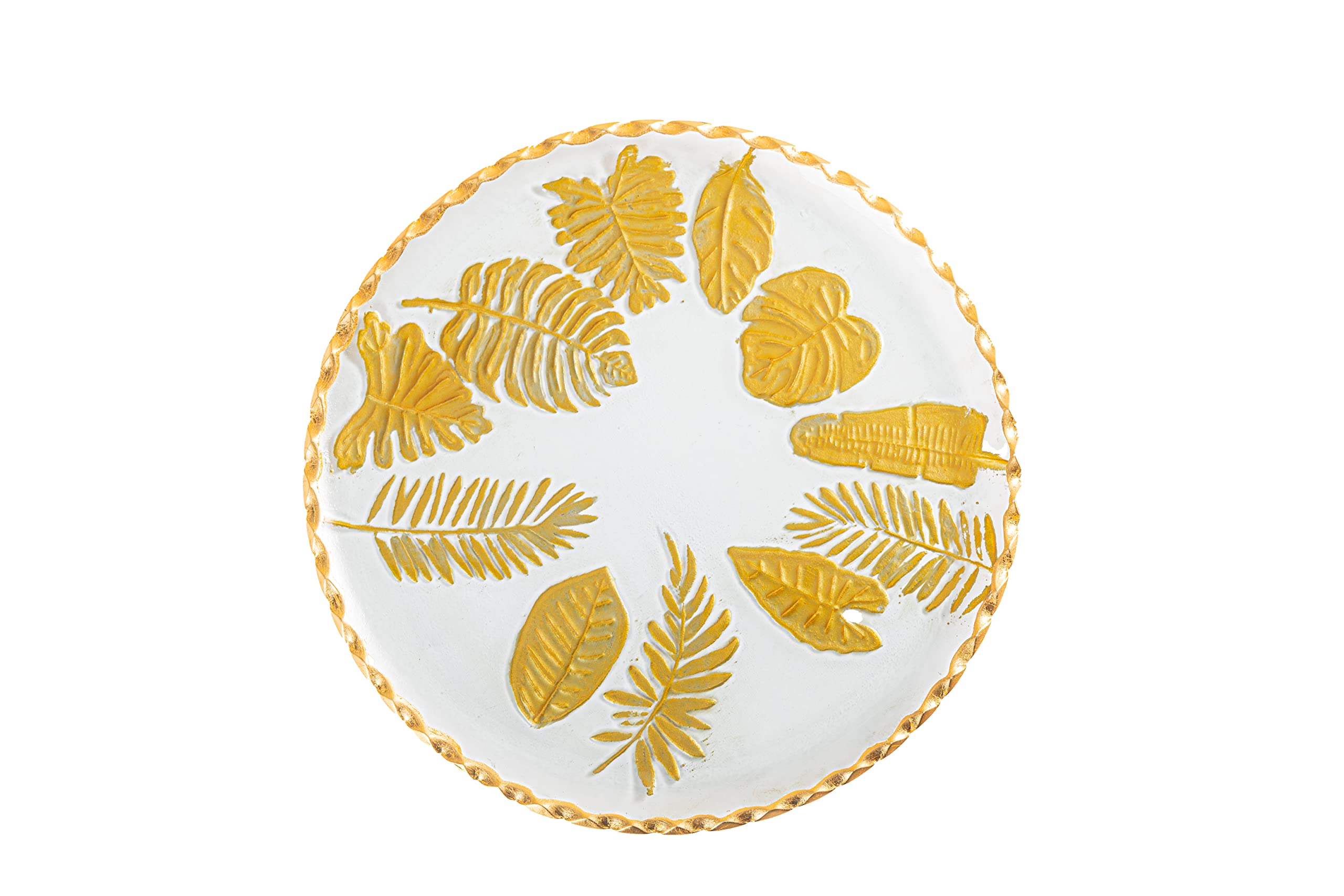 Handmade glass Plate (Leaf 3), With Golden Edges, Cake, Fruits, Serving Plate,Dessert Plate, Cupcake Plate, Unique Art Design, (1.6CM x 33CM)