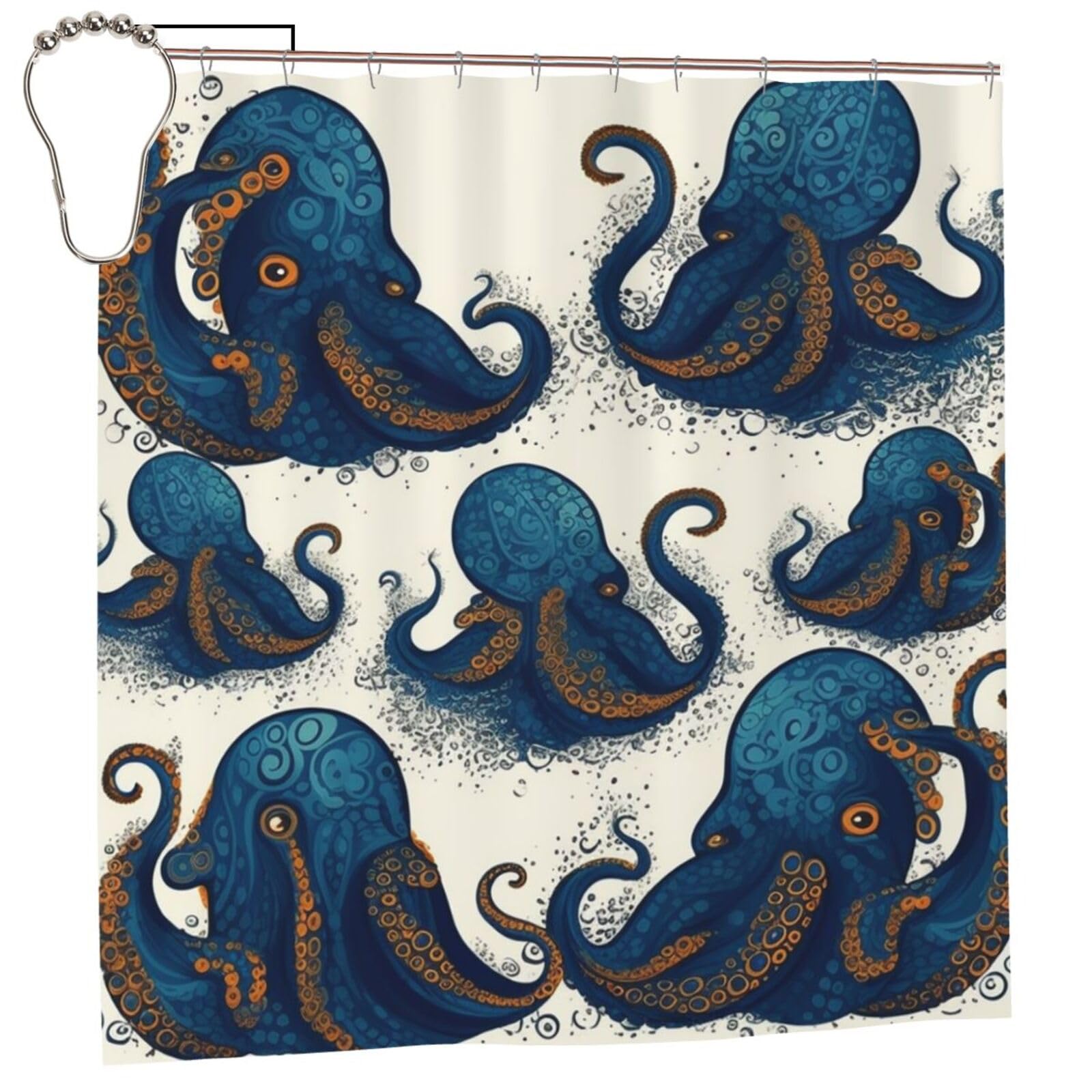 FodPand Tentacles Octopus Shower Curtain 70"x70" Waterproof Long Bathroom Curtain Heavy Duty Thick Cloth Bath Curtain Set with Hooks, Modern Abstract Art Pattern Bathroom Shower Curtains