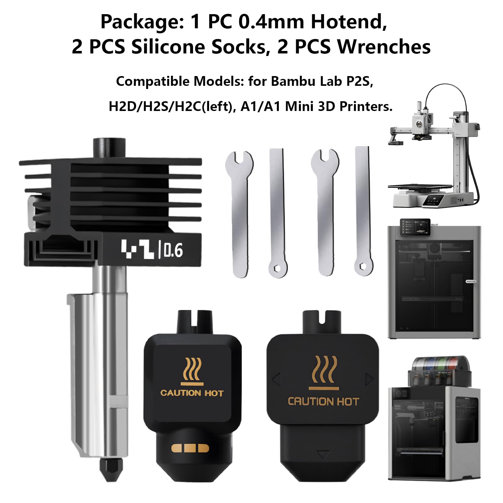 Zestaw ulepszający 0,6mm P2S/H2S Hotend, zestaw grzejnika głowicy drukarki 3D z 0,6mm wymienną nasadką ze stali hartowanej dla Bambu Lab H2D, H2C, A1/A1 Mini