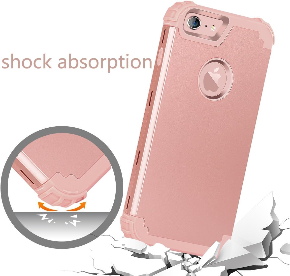 BENTOBEN iPhone 6S Case, iPhone 6 Case, 3 in 1 Hybrid Hard PC & Soft Silicone Heavy Duty Rugged Bumper Shockproof Anti Slip Full-Body Protective Case for iPhone 6/6S (4.7 inch), Rose Gold