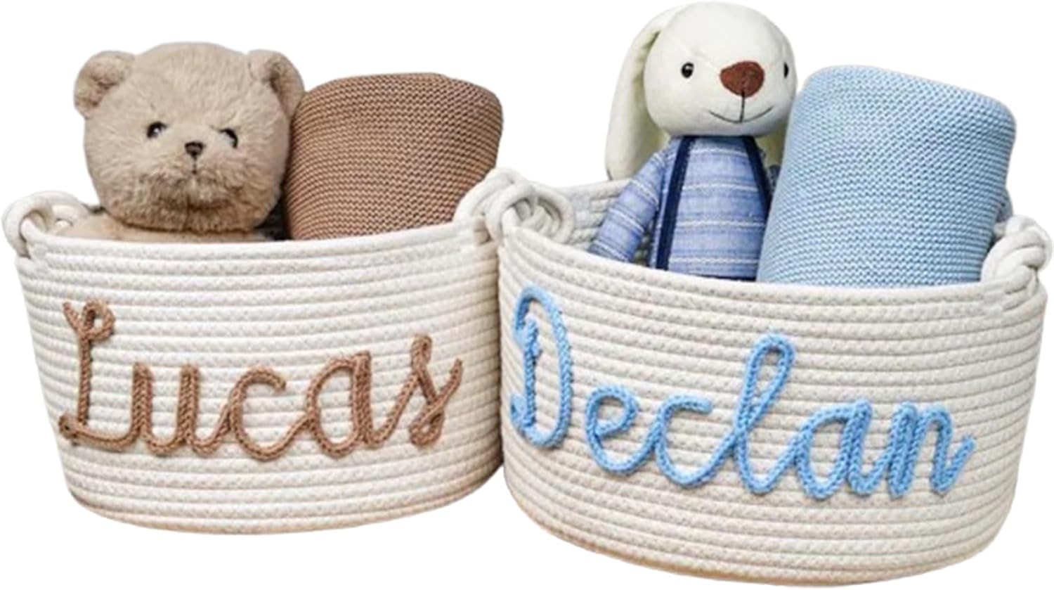 Personalized Baby Basket Handmade Cotton Rope Baby Gift Basket with Custom Name Newborn Baby Shower Gift, Nursery Storage Organizer, Diaper Caddy, and Toy Basket for Baby Essentials (Style A)