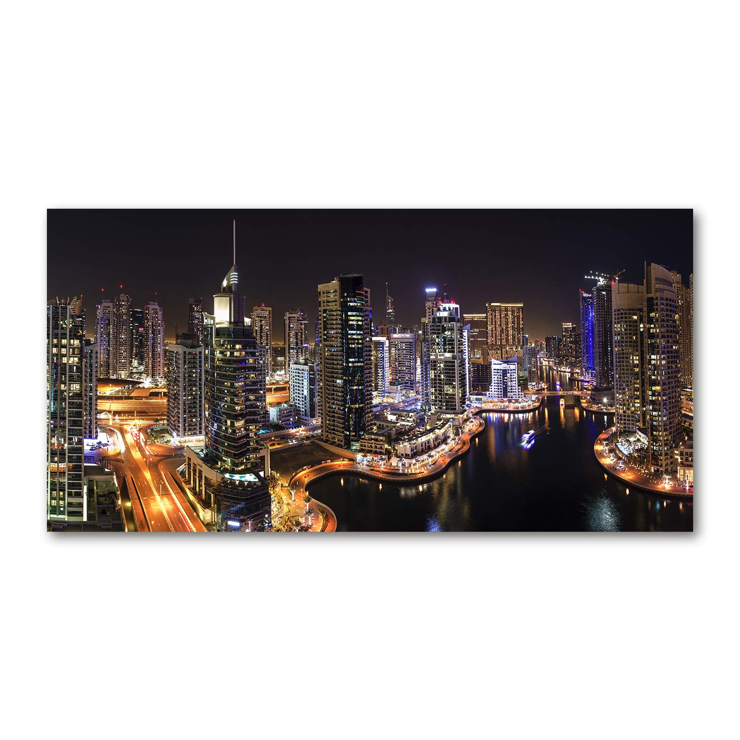 Impression sur verre Marina à Dubaï tableau panoramique noir anti-humidité cuisine