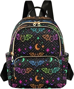 ALAZA Psychedelic Gothic Bat Star Moon Mini Backpack Purse for Women Travel Bag Lightweight Shoulder Bag Fashion Dayback