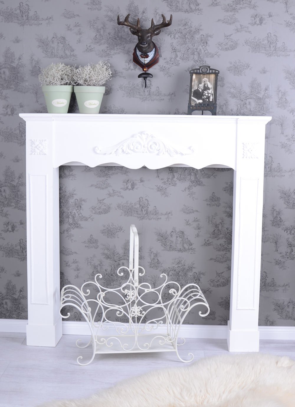 VILLA VINTAGE metalowy kosz z uszami, 60 cm, styl dworkowy, styl dworkowy, kosz na drewno kominkowe, kosz kuchenny, kosz na owoce, antyczny, patyna, nostalgiczny kosz do przechowywania, styl vintage