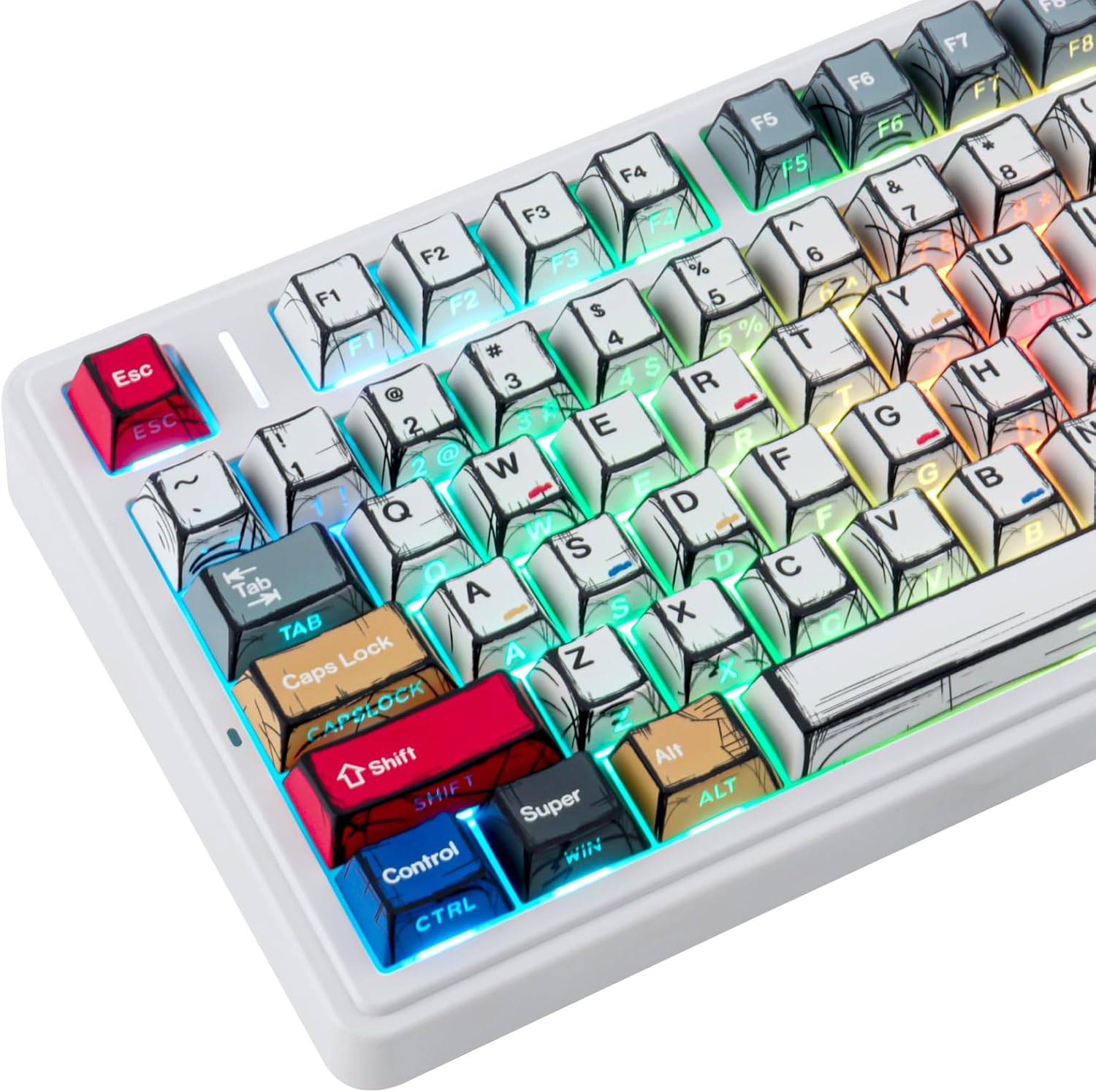 JOMKIZ PBT Keycaps - Side Print Comic Keycaps, Shine Through Double Shot 126 Keys Cherry Profile Backlit Key caps for Cherry Gateron MX Magnetic Switches 60 65 75 100 Percent Mechanical Keyboard