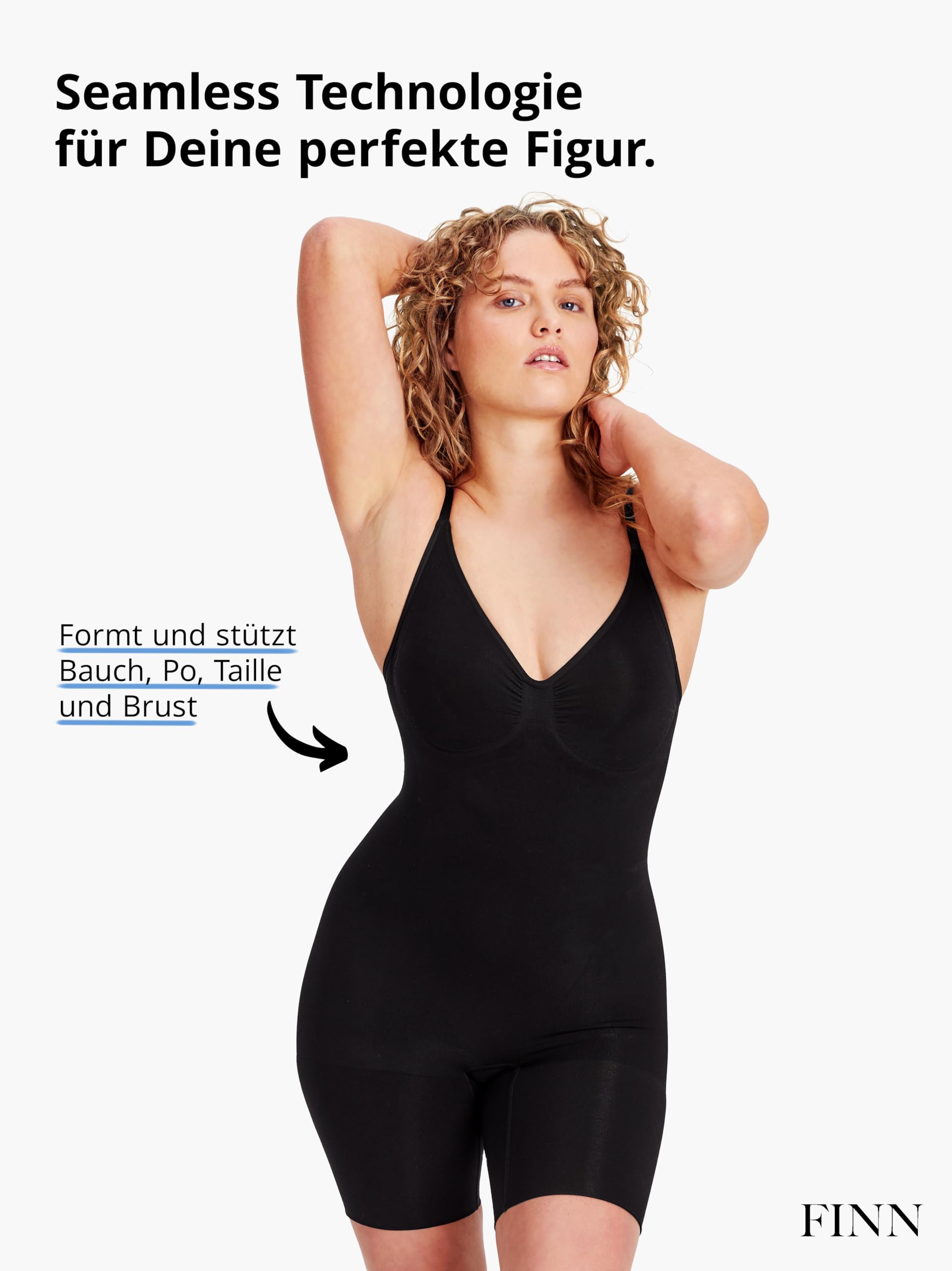 FINN Shapewear Body Femme - Bodysuit gainant ventre plat à forte compression sans coutures - Avec bretelles réglables pour femmes
