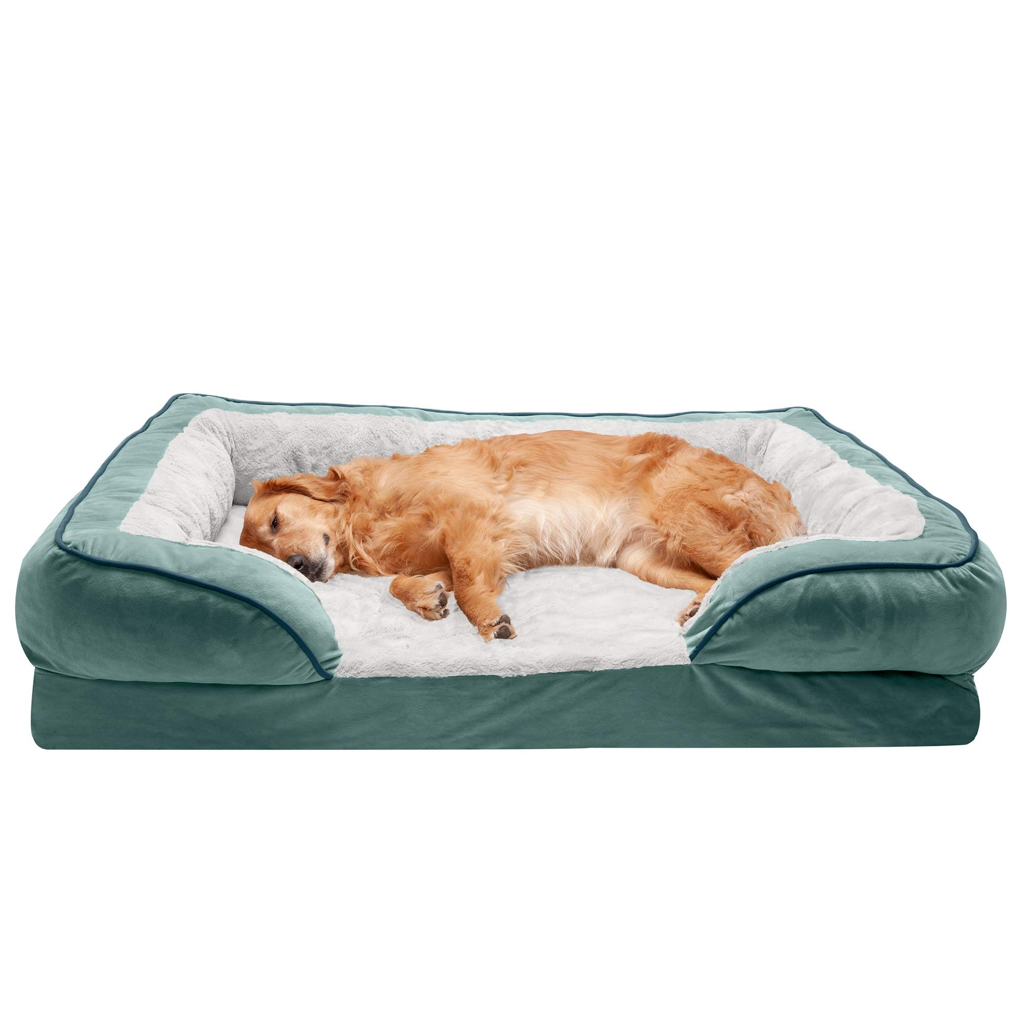 Furhaven Pet Bed for Dogs and Cats - Plush and Velvet Waves Perfect Comfort Sofa-Style Cooling Gel Foam Dog Bed, Removable Machine Washable Cover - Celadon Green, Jumbo (X-Large)