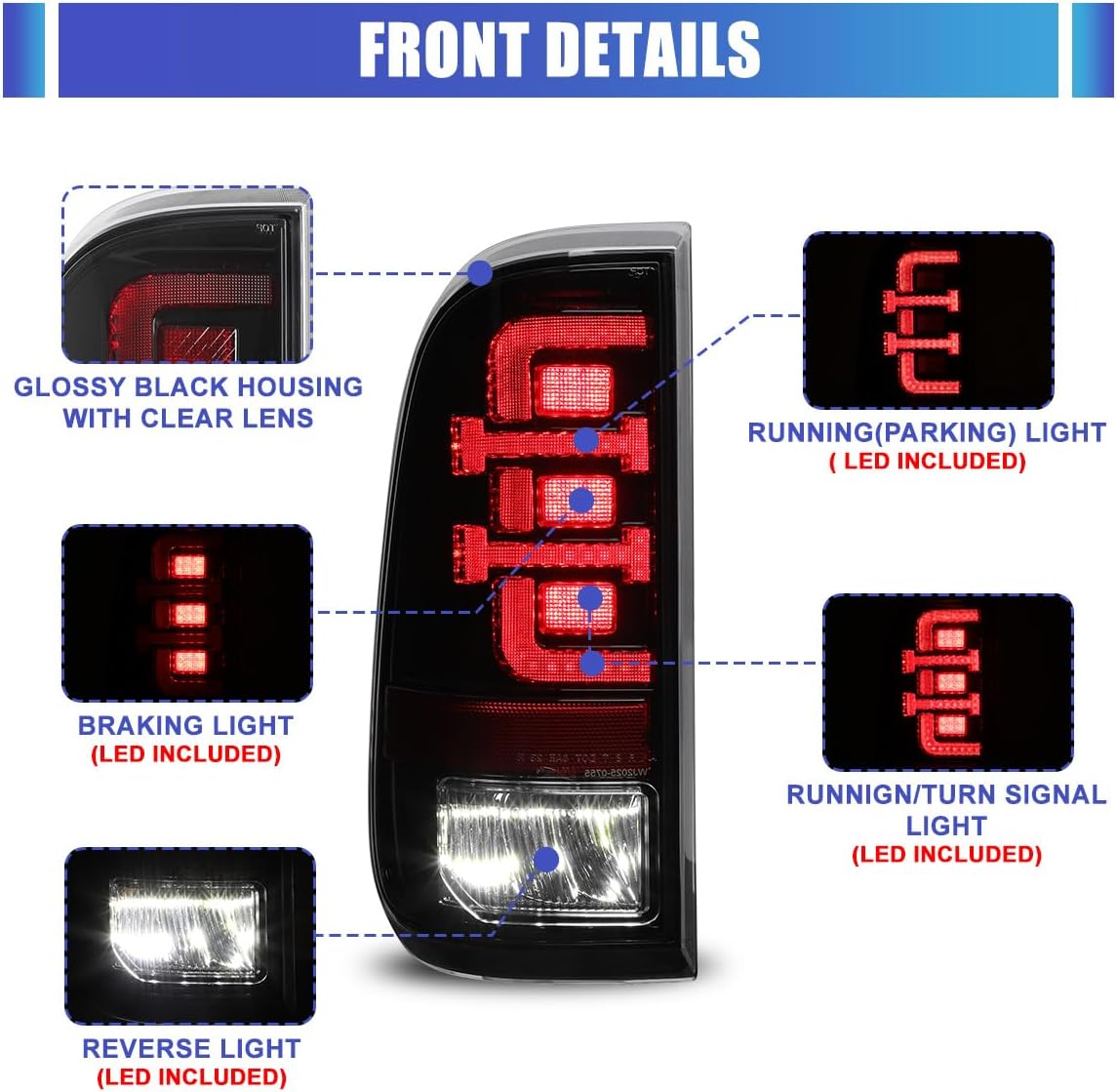 Sequential Full LED Tail Lights for 2008-2016 Ford F250/F350/F450 Super Duty, Light Bar Design Tail Light Brake Parking Lamps Left+Right with Sequential Turn Signal Black Housing Clear Lens