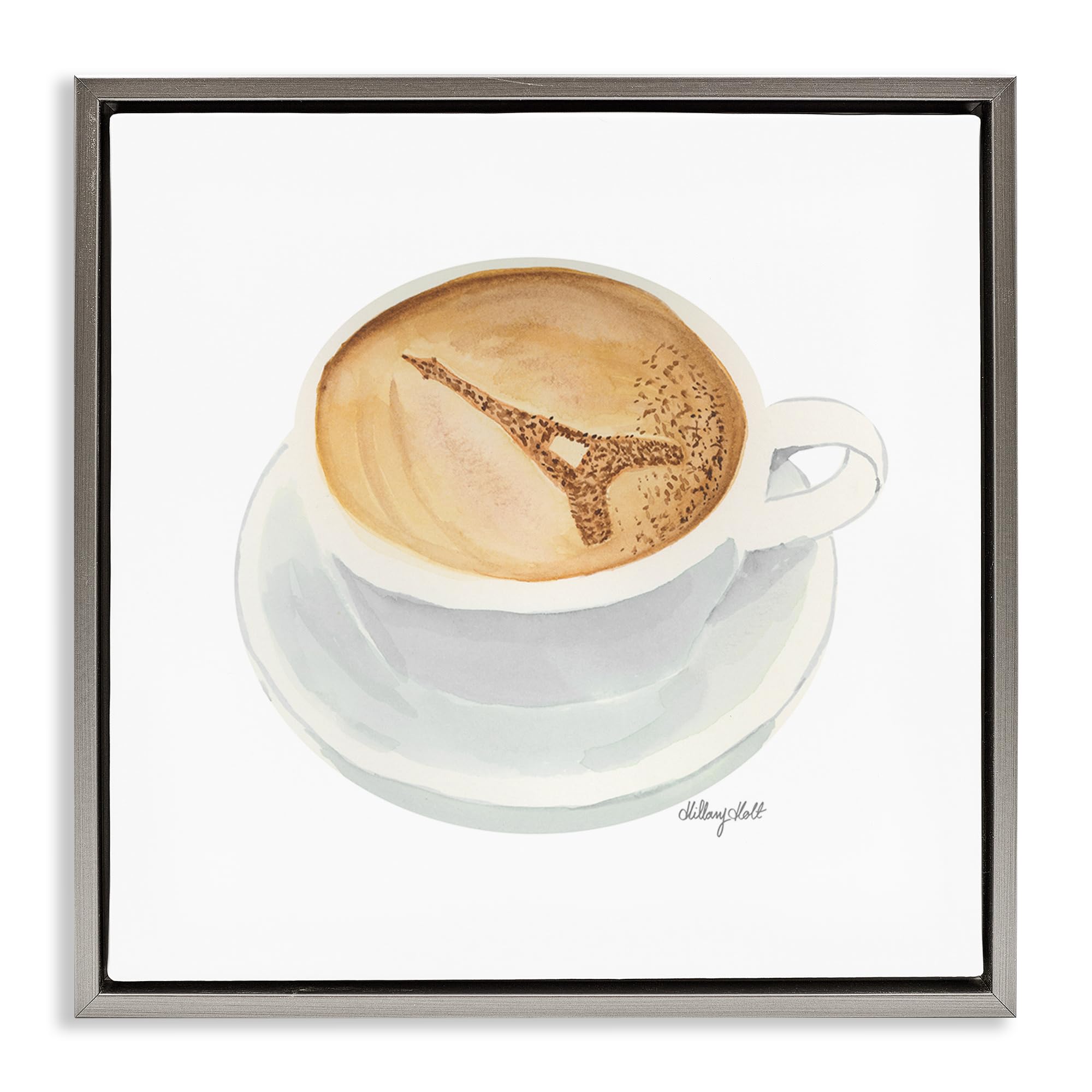 Stupell Industries Eiffel Tower Latte Cup 'Eiffel Tower Latte', Floating Frame Canvas Art, Gray, 18 X 18 Inches, Easy To Hang And Sturdy, Made In Usa, By Hillary Holt