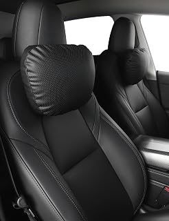 TPARTS Skórzana poduszka pod kark na zagłówek do modeli Tesla Y, X, 3, S, akcesoria do Modelu 3 i Y, poduszka podróżna do samochodu, czarna (1 szt.)