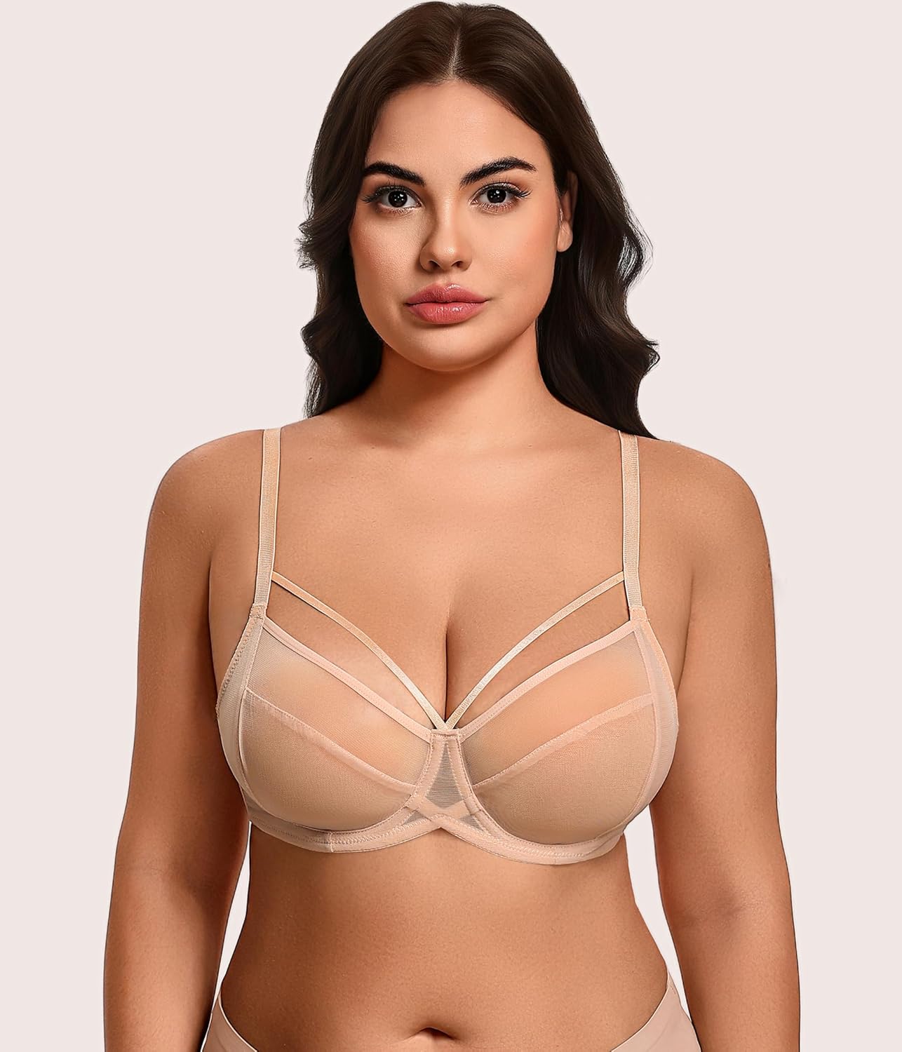 Avidlove Women's Sheer Mesh Bra Full Coverage Strappy Underwire Bras Unlined Sexy See Through Minimier Bra - Image 9