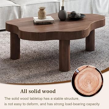 Solid Wood Cloud Coffee Table, Pine Wood Side Table with Rounded corners, Mid Century Modern Center Tables for Small Space Living Room Office, Customizable size(Brown,70cm)
