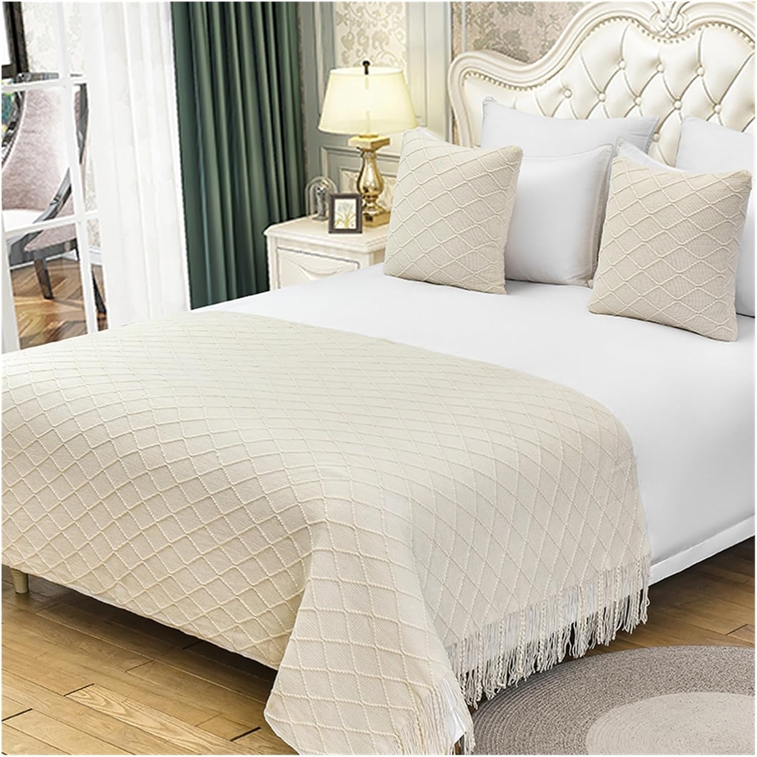 Solid Color Tassel Bed Runners Scarves Modern Bed Throws for Foot of Bed Home Decoration(18,130x260cm)