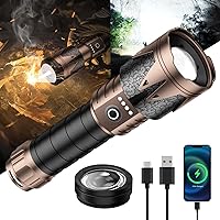 Vista 1 de SKYFIRE Rechargeable Flashlights High Lumens with Ignition Lens,5000 Super Bright Tactical Flashlight,Zoomable,6Modes,Waterproof Flash Light for
