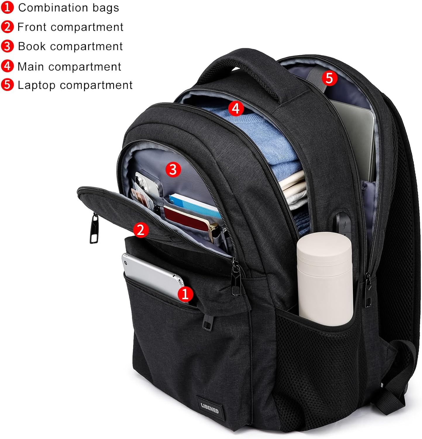 School Backpack for Teen Boys Mens, 15.6 Inch Laptop Backpack with USB Charging Port, Durable College High School Book Bag for Students, Black - Image 2