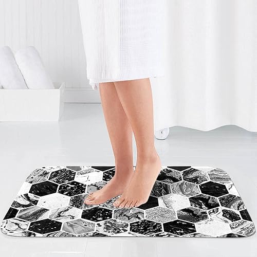 Miniatura 4 de Juego de cortina de ducha y tapete de poliéster hexagonal blanco y negro con ganchos 708 x 708 pulgadas