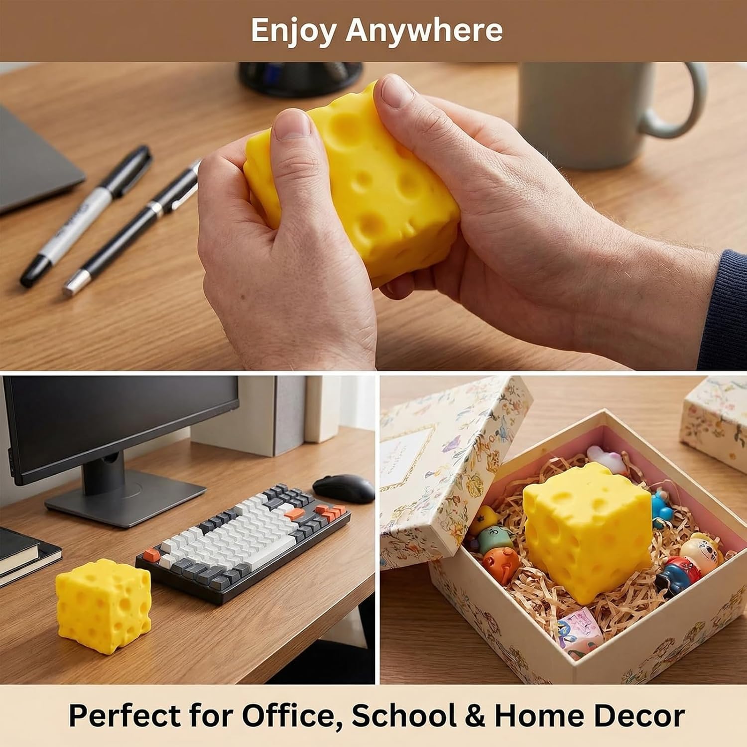2026 New Yellow Cheese Squeeze Toy,Stress Balls for Adults,Soft Novelty,Rebounding Sensory,Theme Cheese Cubes Squishy,Suitable for Teens & Adults